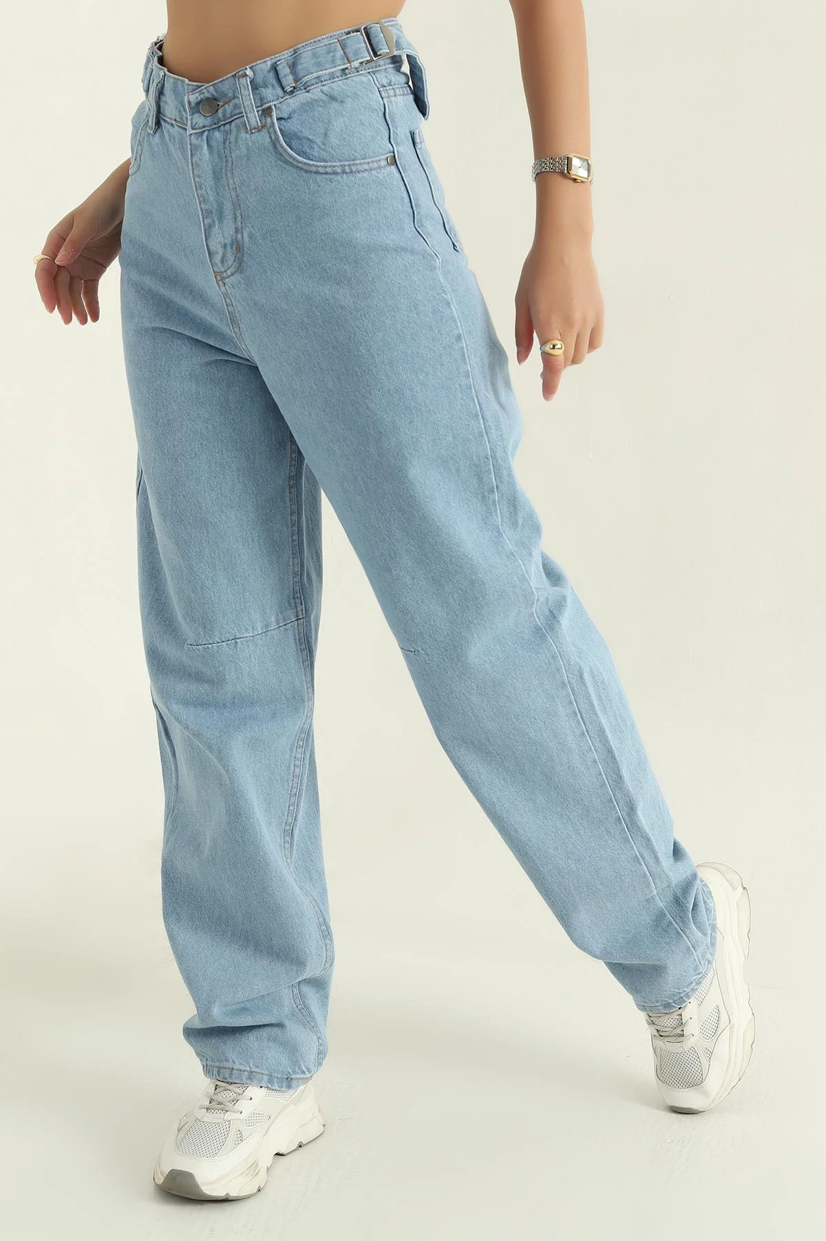 Çift Toka Baggy Kadın Kot Pantolon 367044