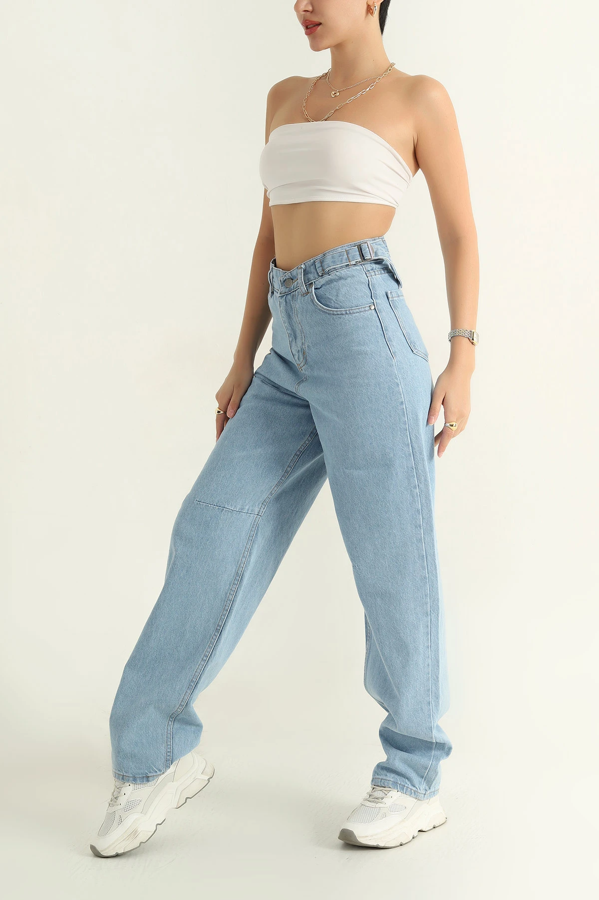 Çift Toka Baggy Kadın Kot Pantolon 367044