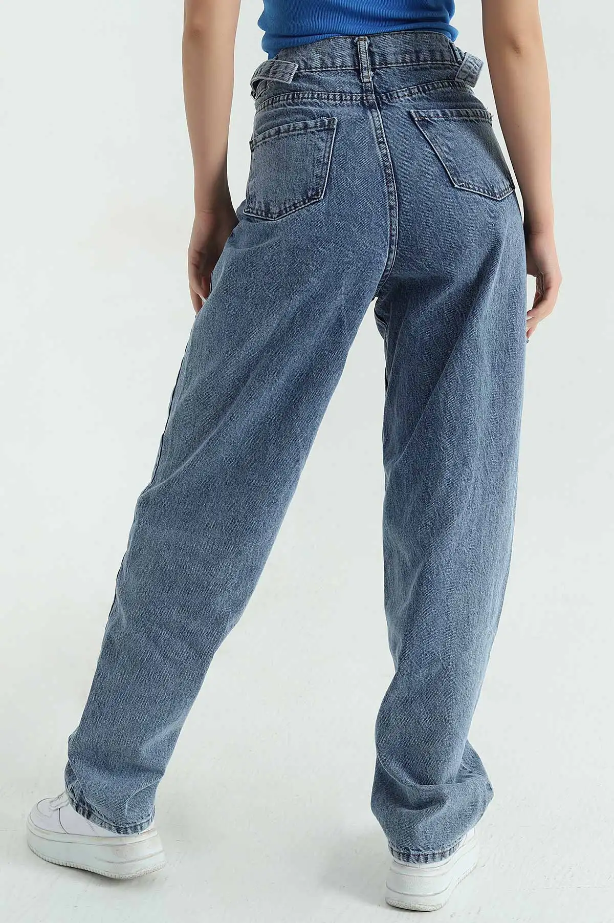 Çift Toka Baggy Kadın Kot Pantolon 367045
