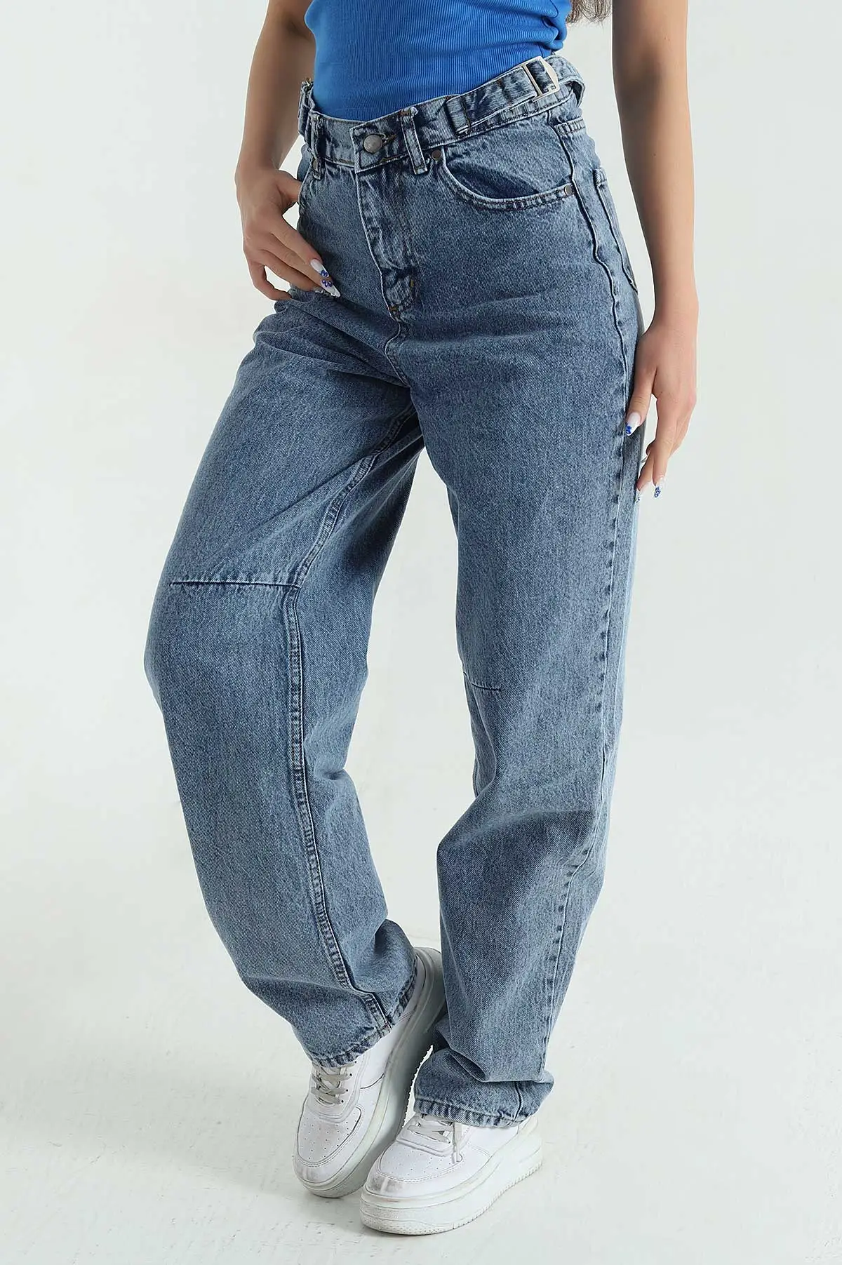 Çift Toka Baggy Kadın Kot Pantolon 367045
