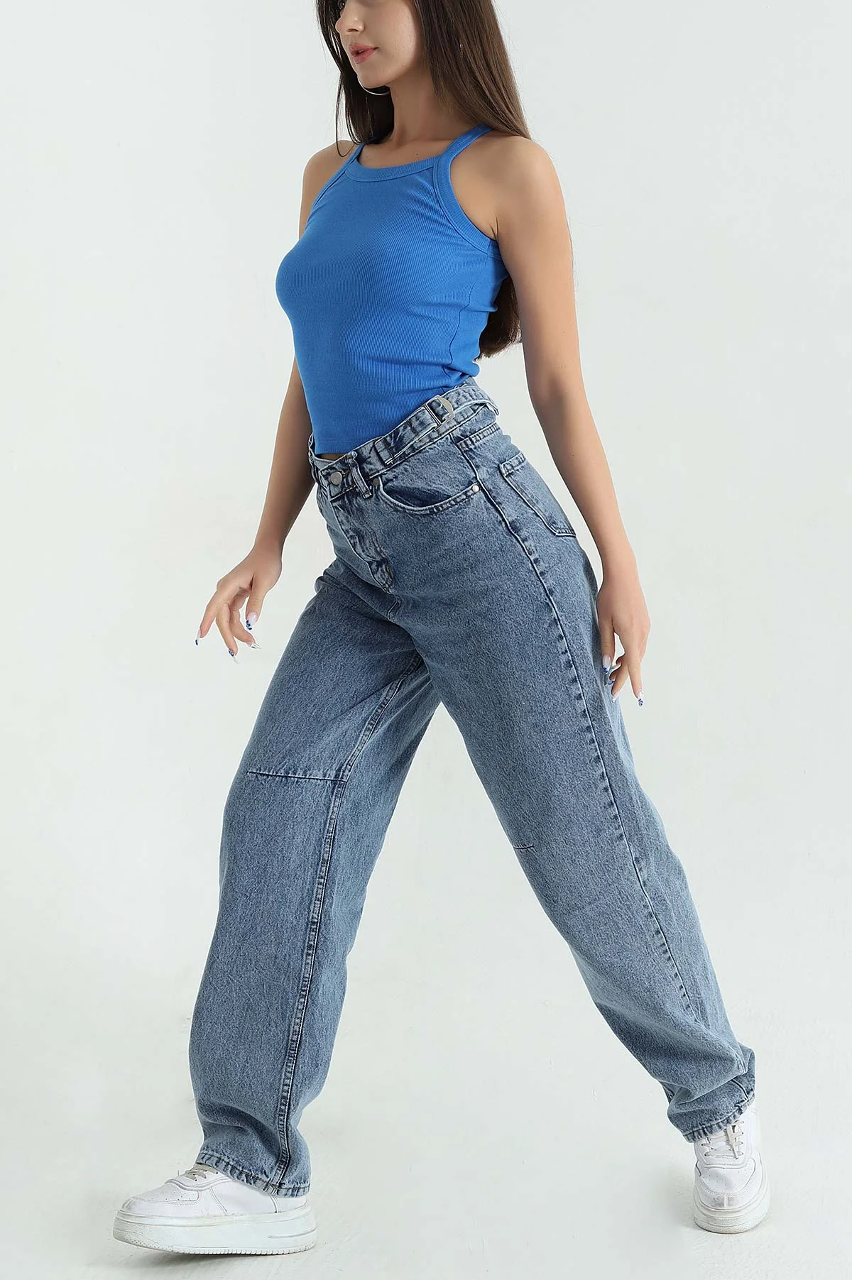 Çift Toka Baggy Kadın Kot Pantolon 367045