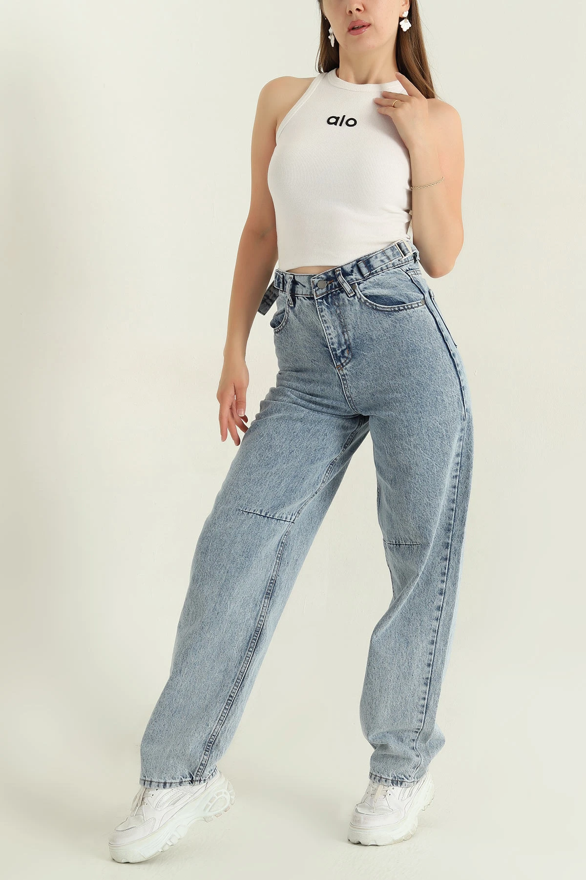 Çift Toka Baggy Kadın Kot Pantolon 367046
