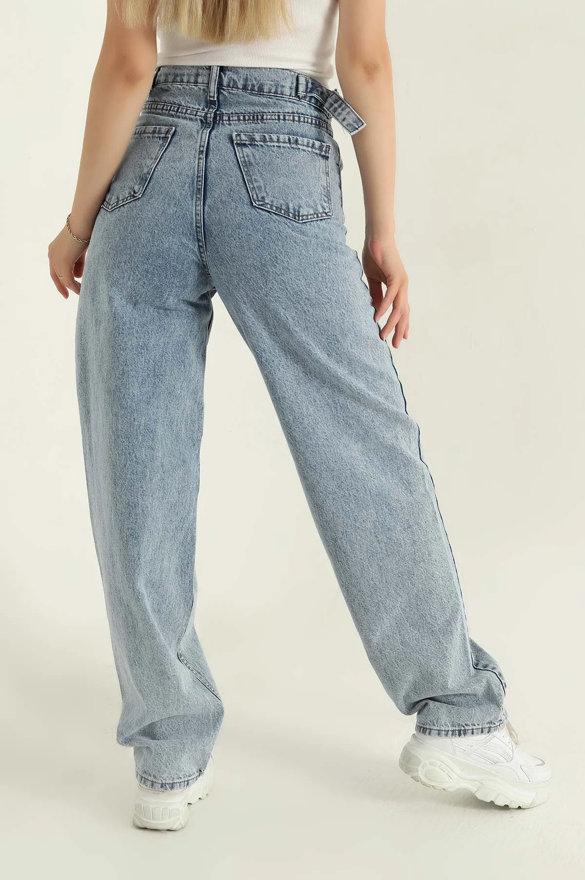 Çift Toka Baggy Kadın Kot Pantolon 367046