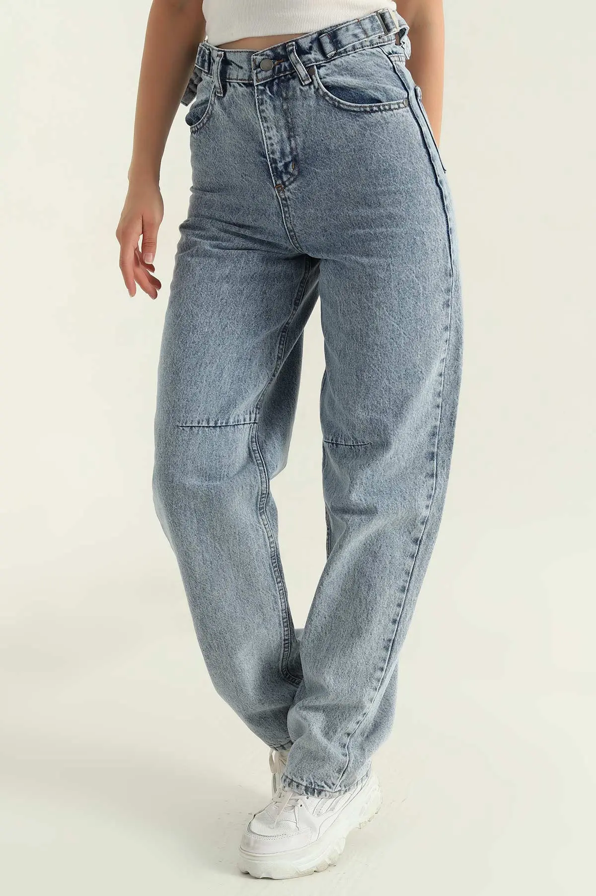 Çift Toka Baggy Kadın Kot Pantolon 367046