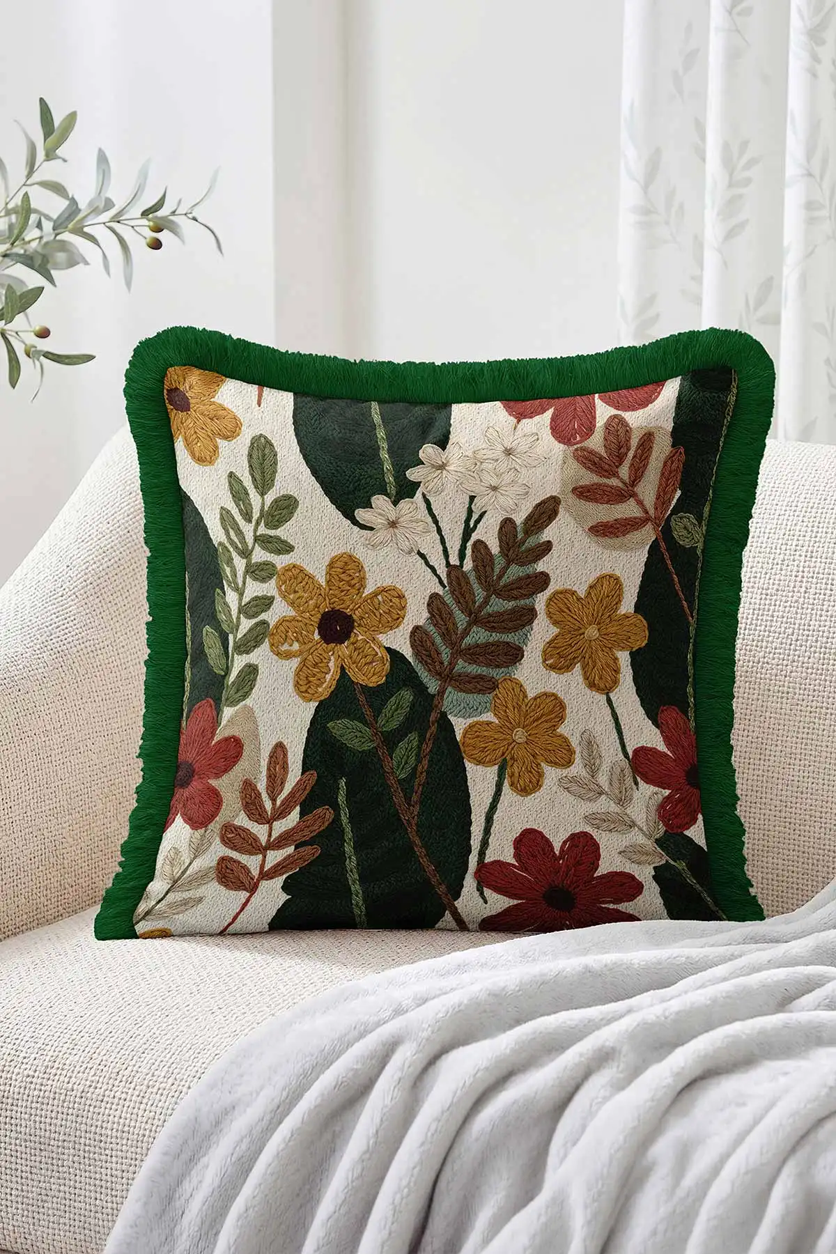 43x43 Cm Dijital Baskılı Fermuarlı Çift Taraflı Saçaklı Kırlent Kılıfı 483425