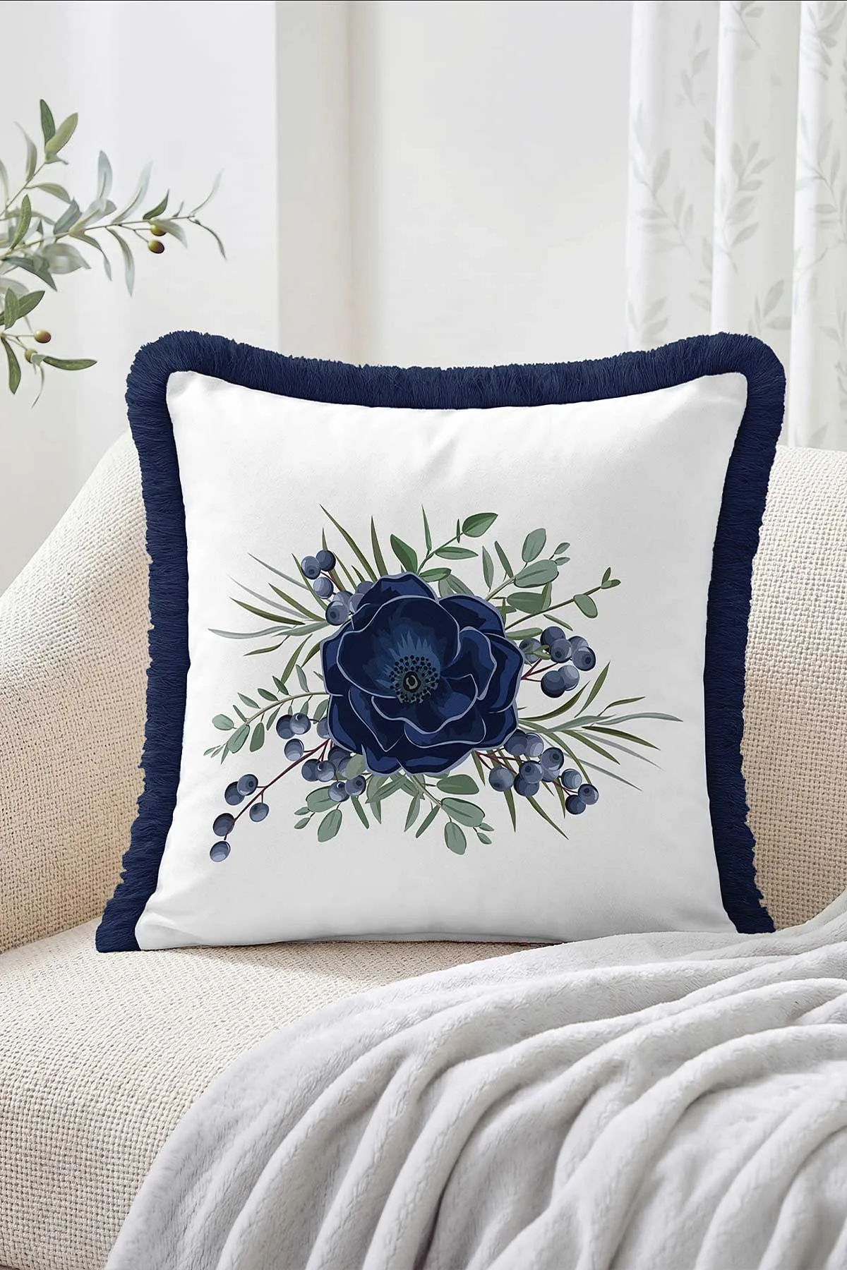 43x43 Cm Dijital Baskılı Fermuarlı Çift Taraflı Saçaklı Kırlent Kılıfı 483467