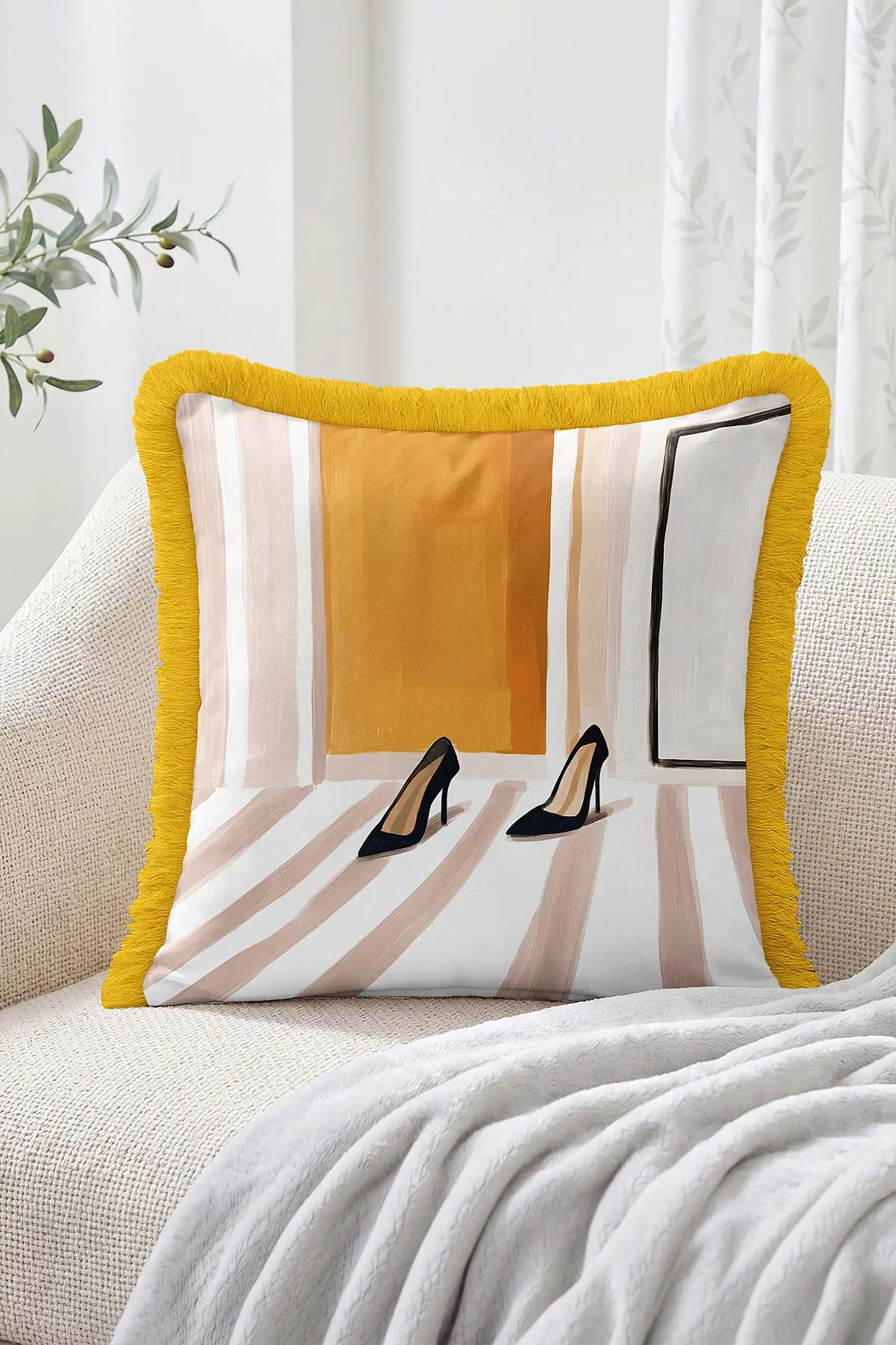 43x43 Cm Dijital Baskılı Fermuarlı Çift Taraflı Saçaklı Kırlent Kılıfı 483488