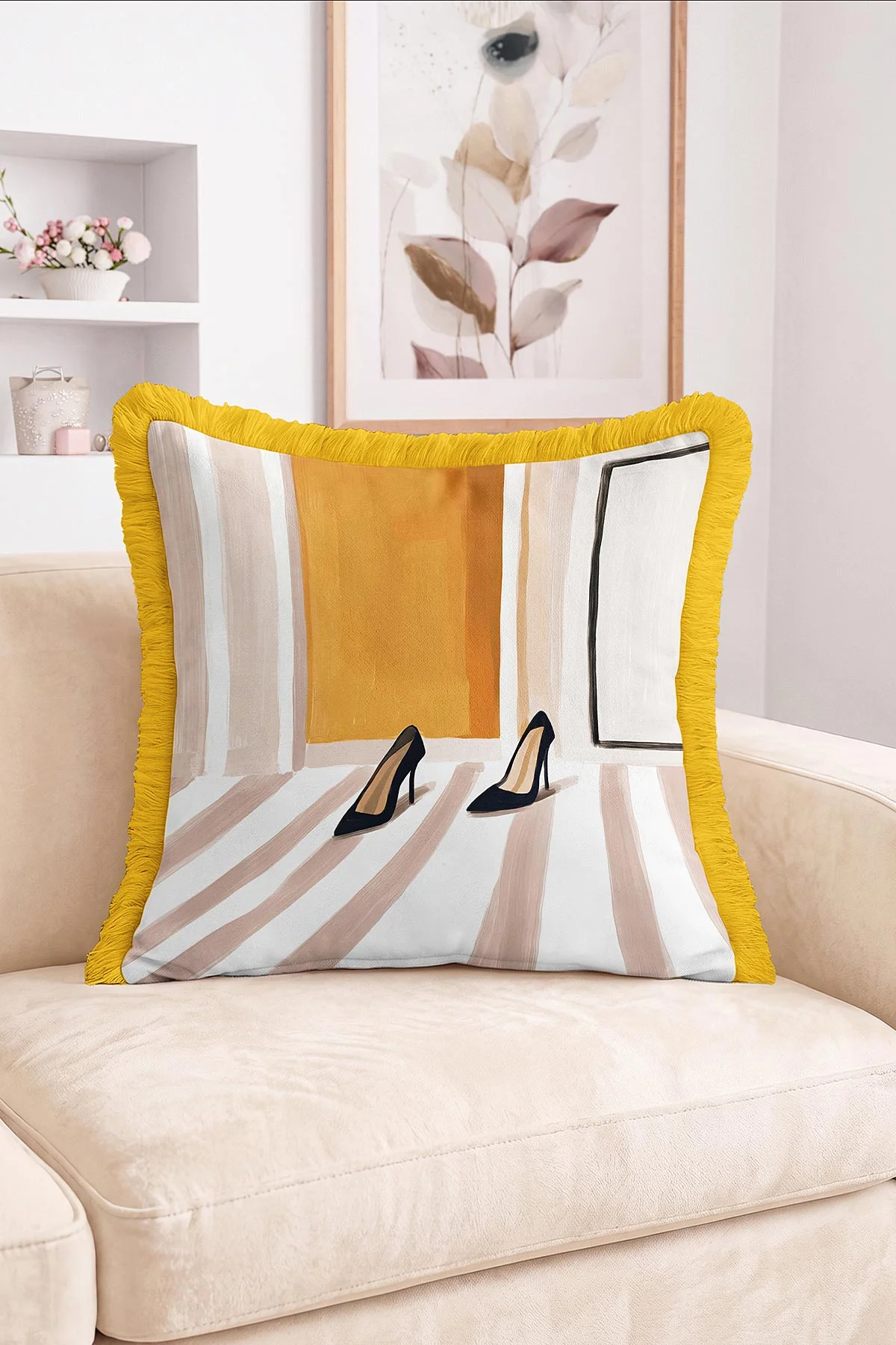 43x43 Cm Dijital Baskılı Fermuarlı Çift Taraflı Saçaklı Kırlent Kılıfı 483488