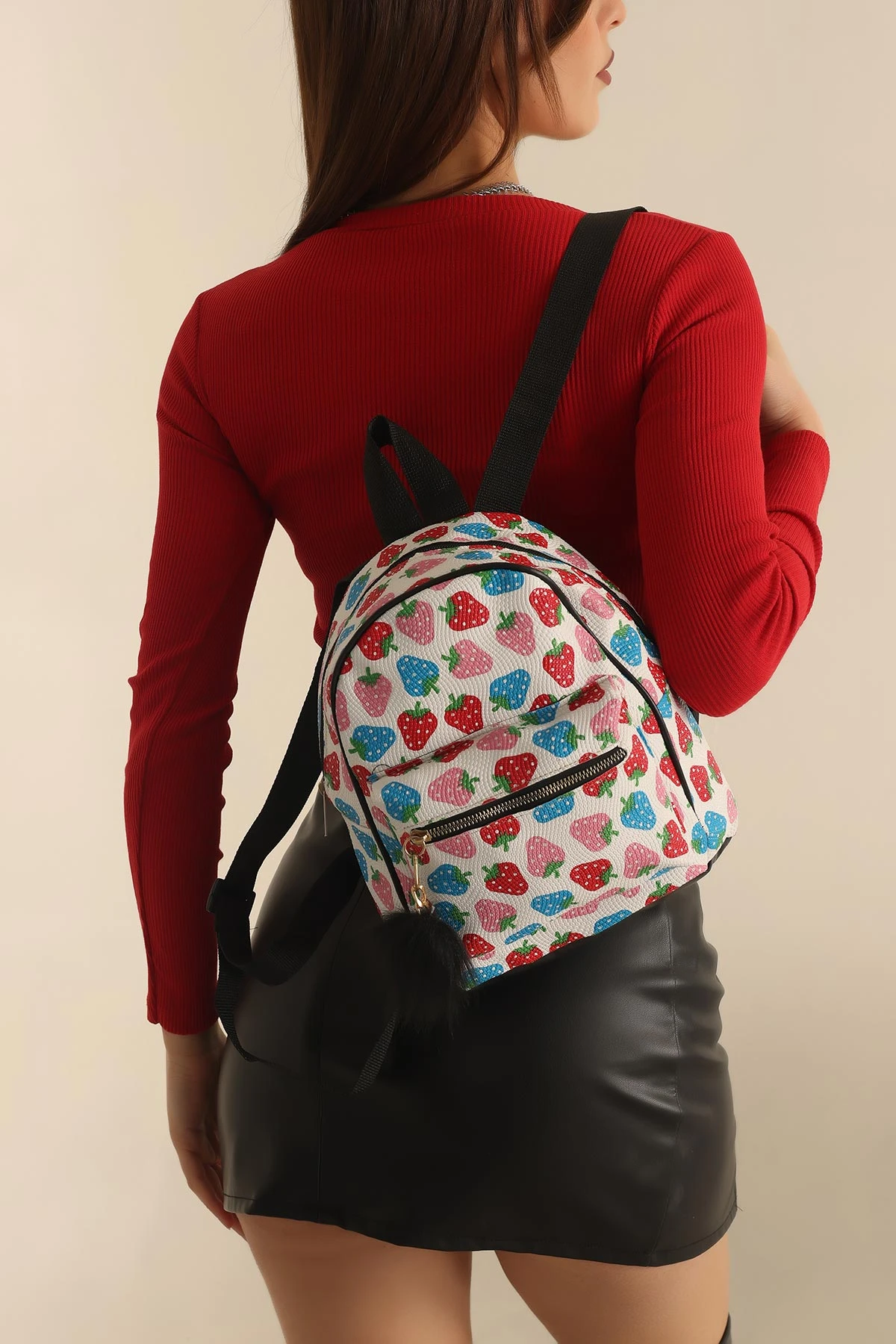 Çilek Desenli Mini Boy Sırt Çantası 235877