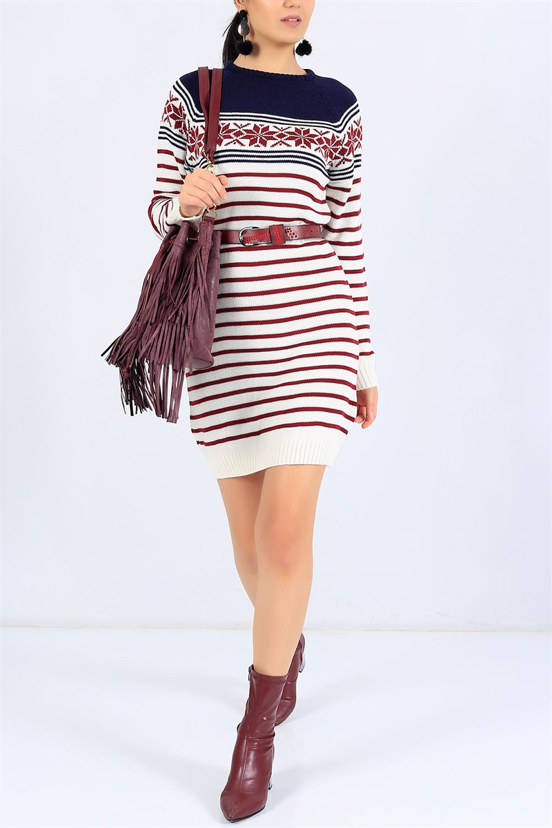 Çizgi Desen Krem Triko Tunik 25000B