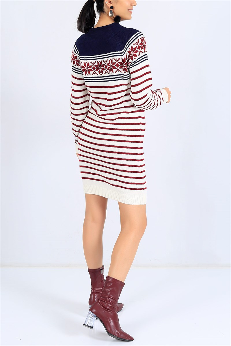 Çizgi Desen Krem Triko Tunik 25000B
