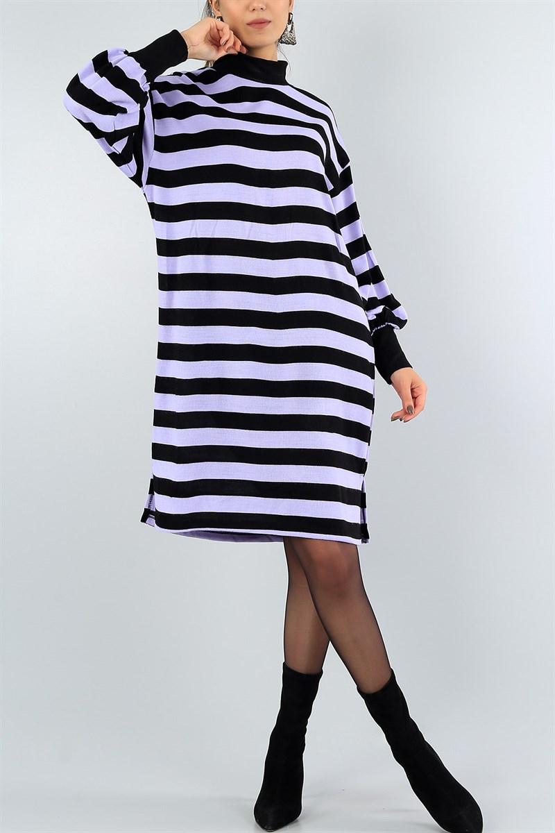 Çizgi Tasarımlı Triko Elbise 43481