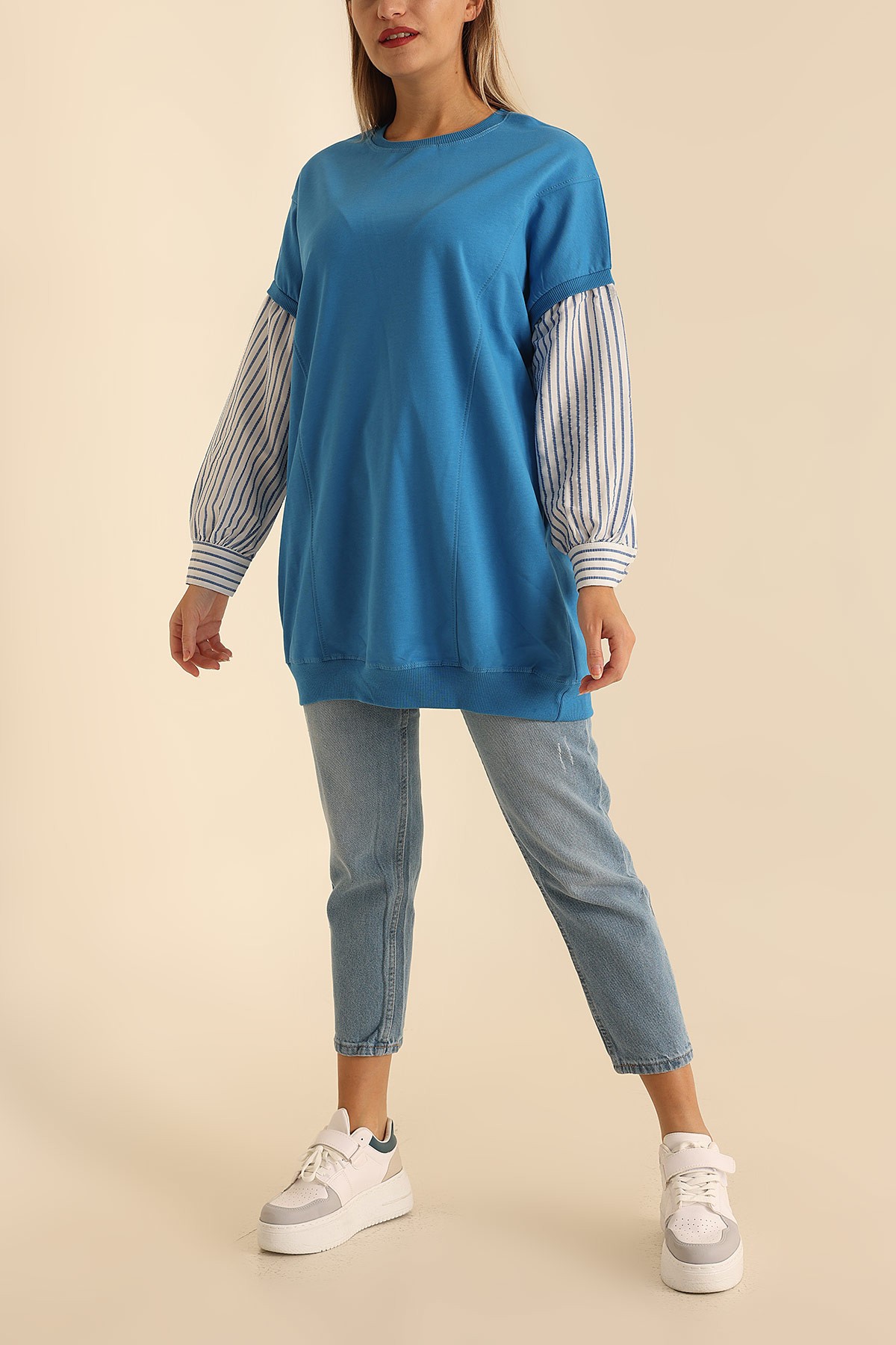 Çizgili Garnili İki İp Sweat 210131