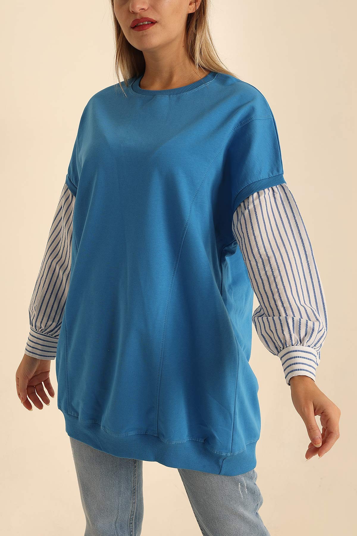 Çizgili Garnili İki İp Sweat 210131