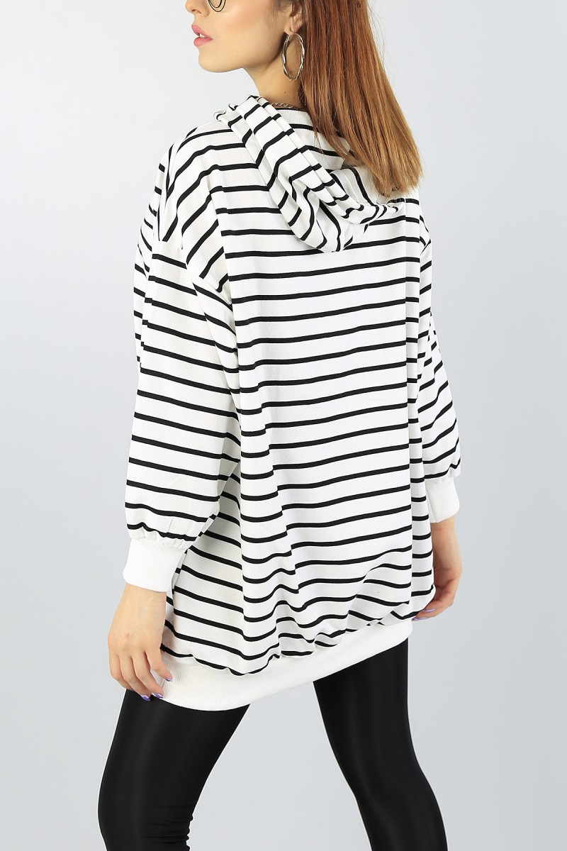Çizgili Kapüşonlu Bayan Sweat Tunik 55559