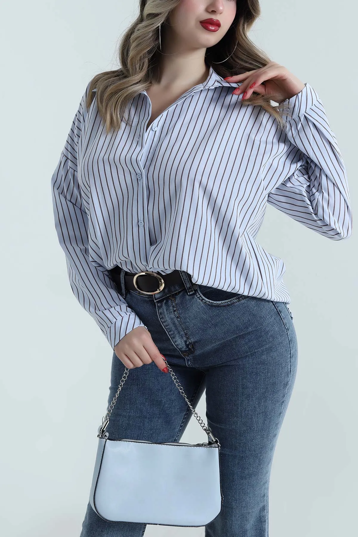 Çizgili Poplin Kadın Gömlek 497121