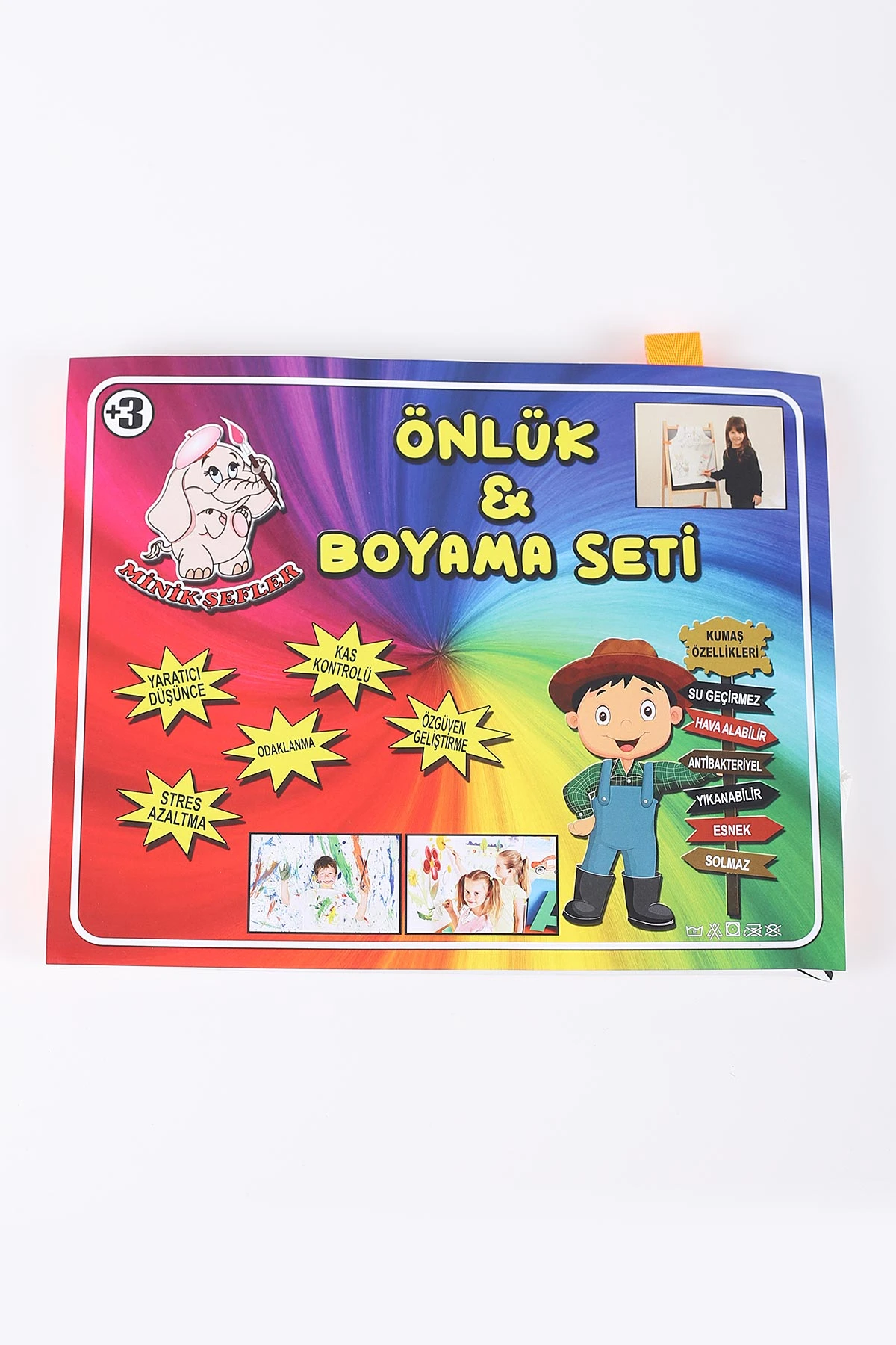 Çocuk Boyama Önlüğü Ve Fatih 12'li Keçeli Kalem Seti Öğretici Kolay Temizlenebilir Yıkanabilir 413830