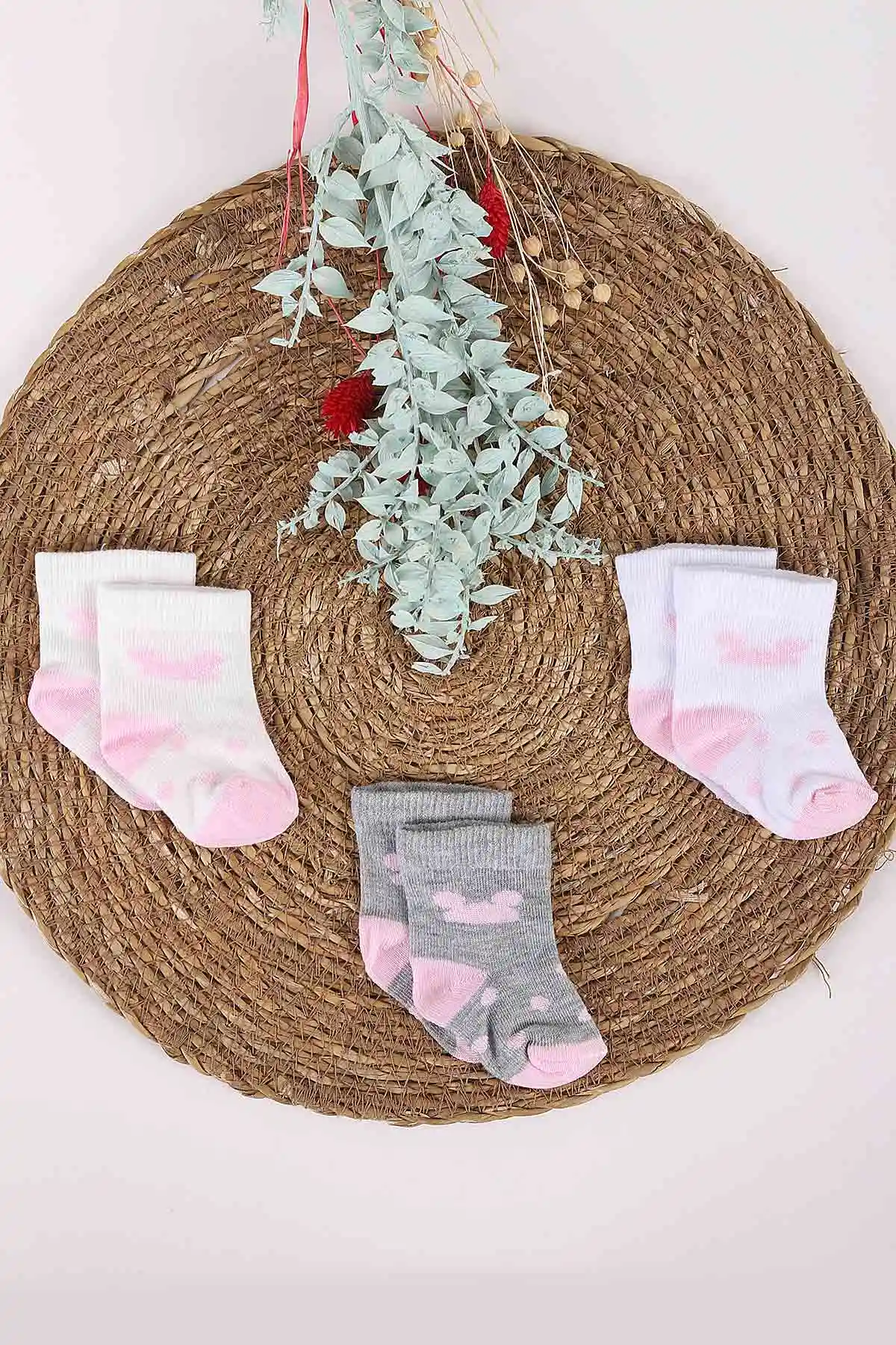 Çoklu Renk (0-1 Yaş)Karışık Desenli Kız Bebek  3'lü Çorap Set 452422
