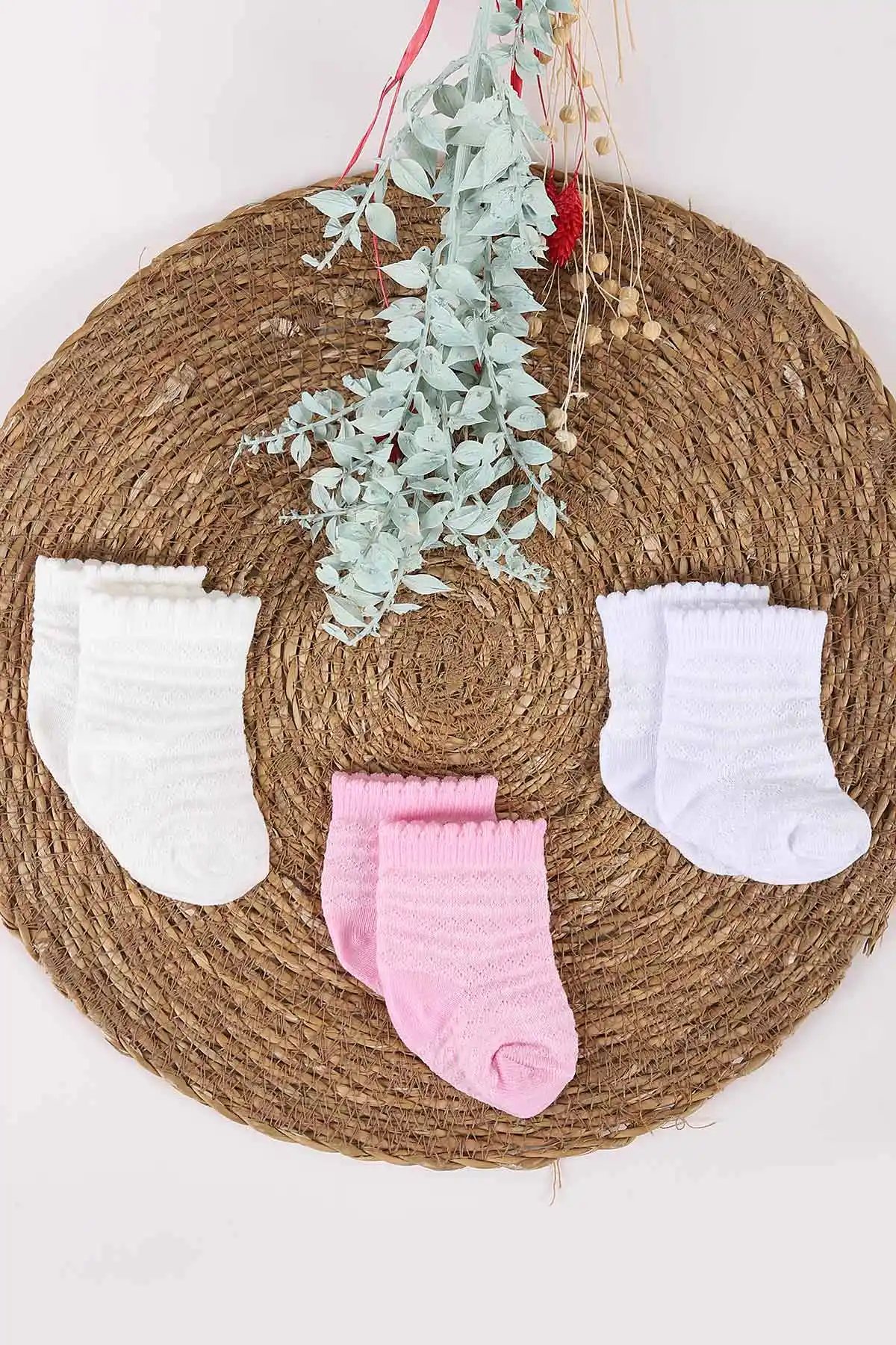 Çoklu Renk (0-1 Yaş)Karışık Desenli Kız Bebek  3'lü Çorap Set 452423