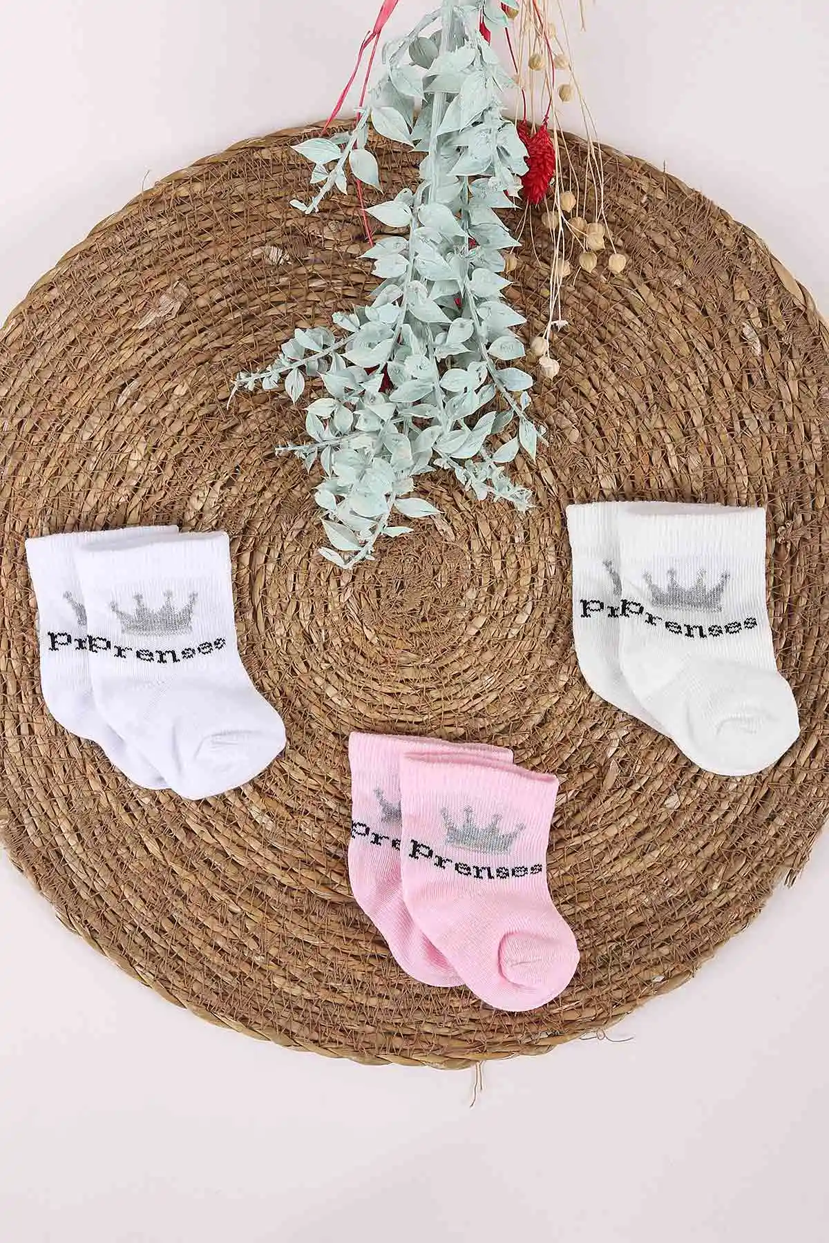 Çoklu Renk (0-1 Yaş)Karışık Desenli Kız Bebek  3'lü Çorap Set 452427