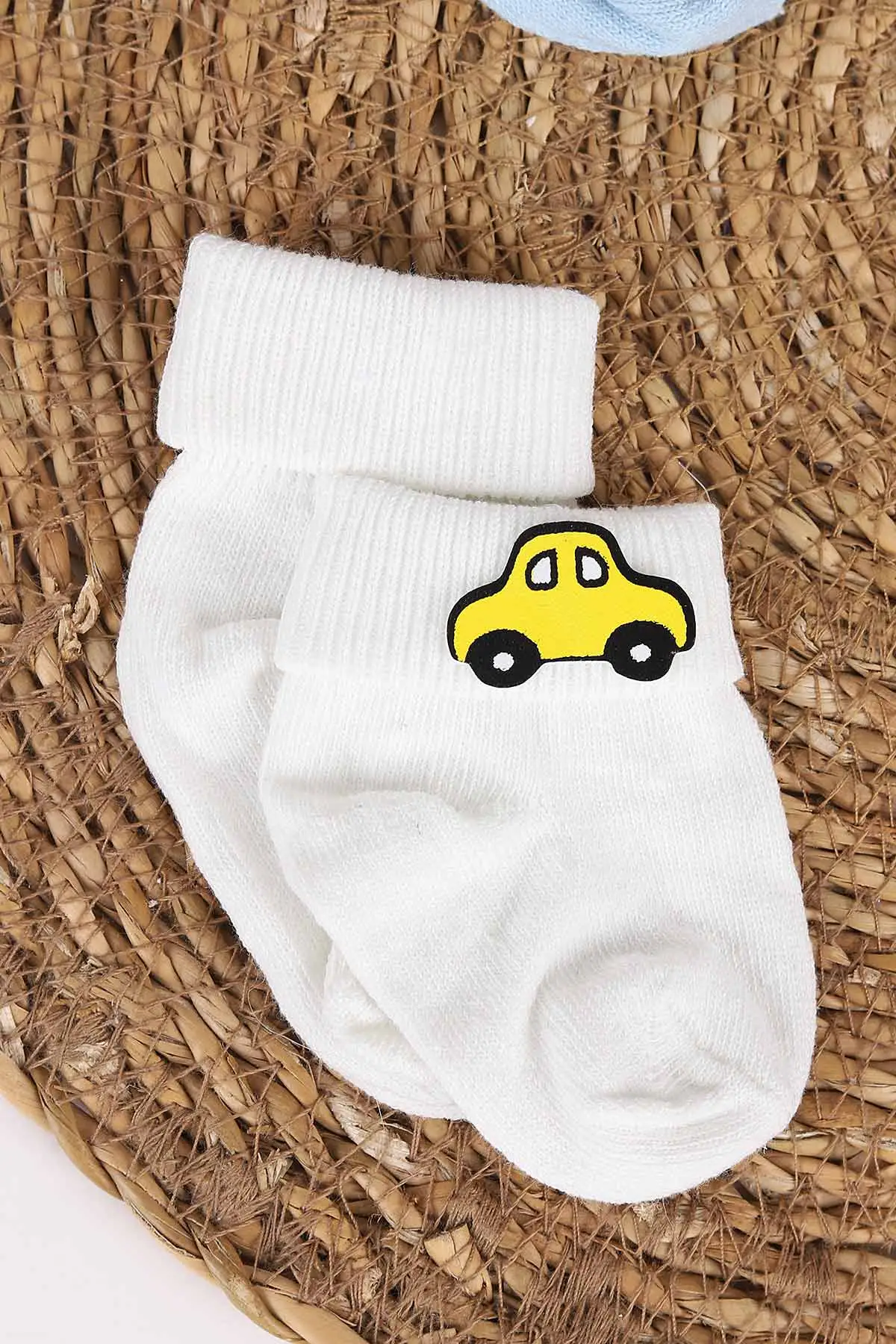 Çoklu Renk (0-12 Ay) Araba Nakışlı 4'lü Erkek Bebek Çorap 468543