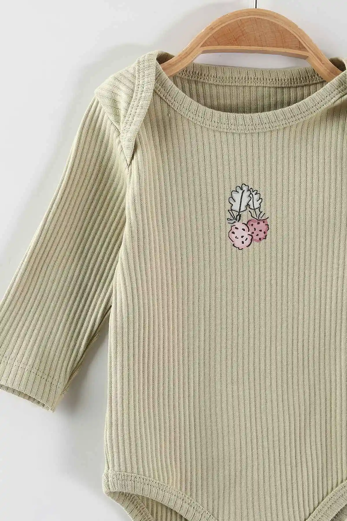 Çoklu Renk (0-6 Ay) Ahududu Baskılı  Raporlu Uzun Kol 3'lü Kız Bebek Çıtçıtlı Badi 469241