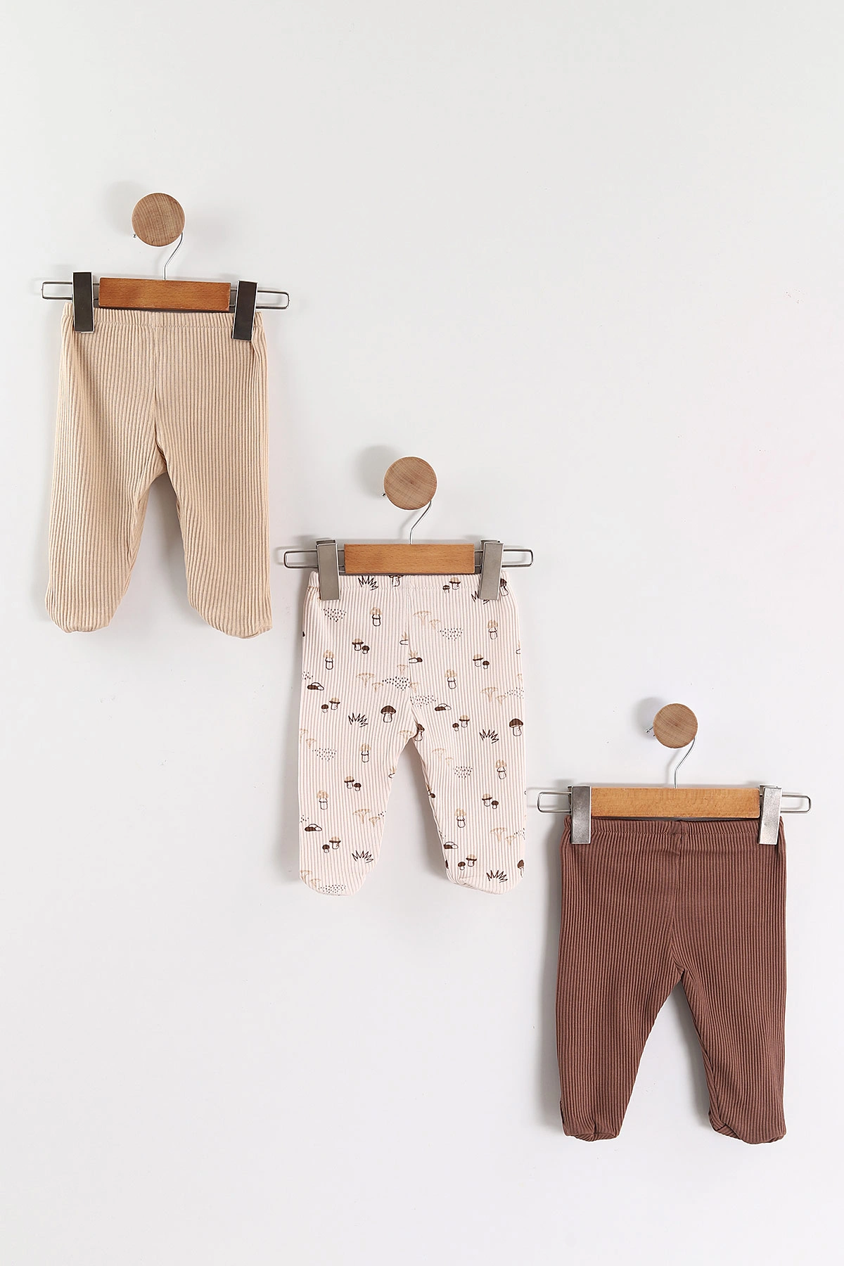 Çoklu Renk (0-6 Ay)Mantar Desenli Baskılı  Fitilli Patikli Erkek Bebek 3'lü Pijama Alt 469249