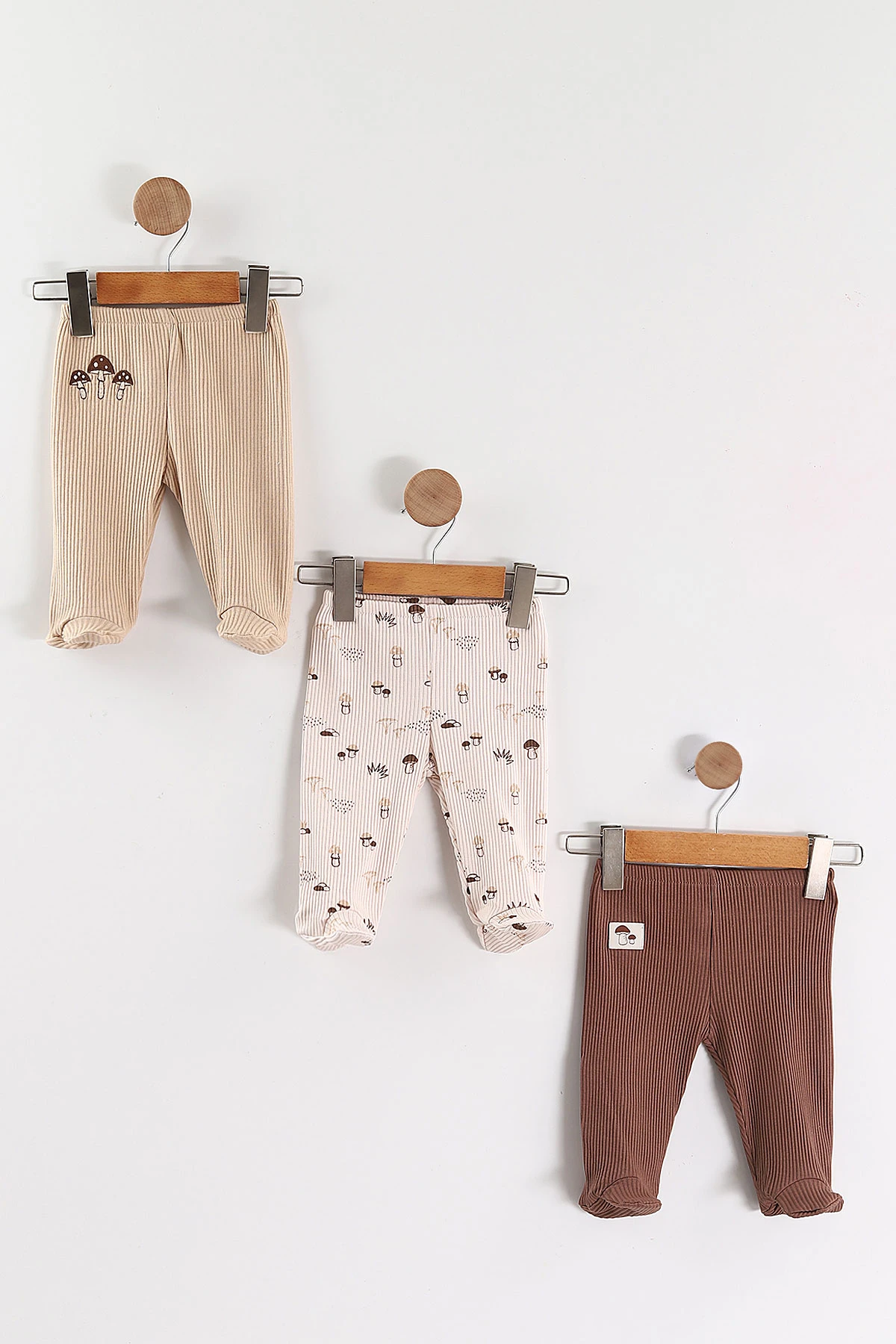 Çoklu Renk (0-6 Ay)Mantar Desenli Baskılı  Fitilli Patikli Erkek Bebek 3'lü Pijama Alt 469249