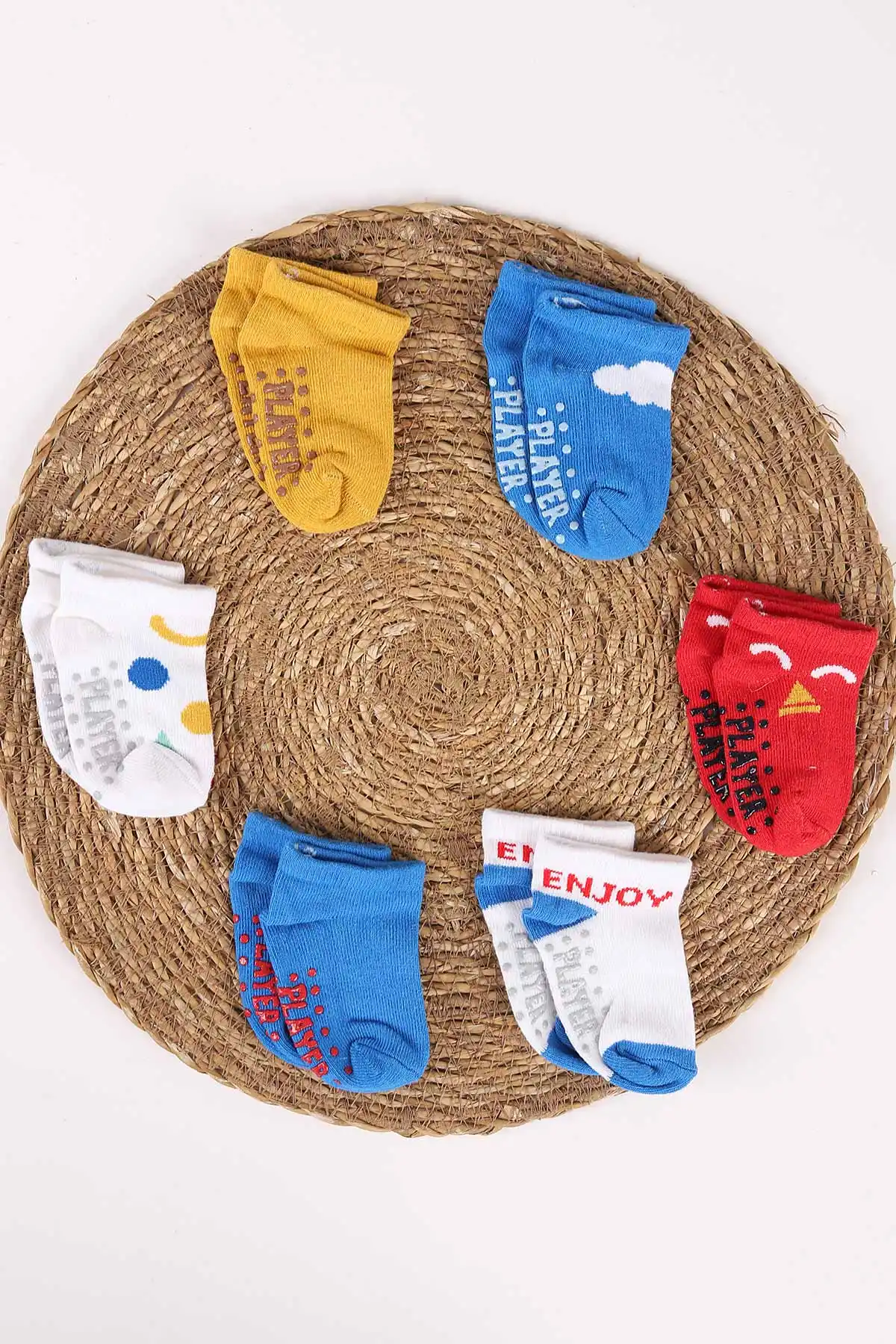 Çoklu Renk (0-6 Yaş) Desenli Kaymaz Tabanlı Patik 6'lı  Erkek Bebek&Çocuk Çorap 467980