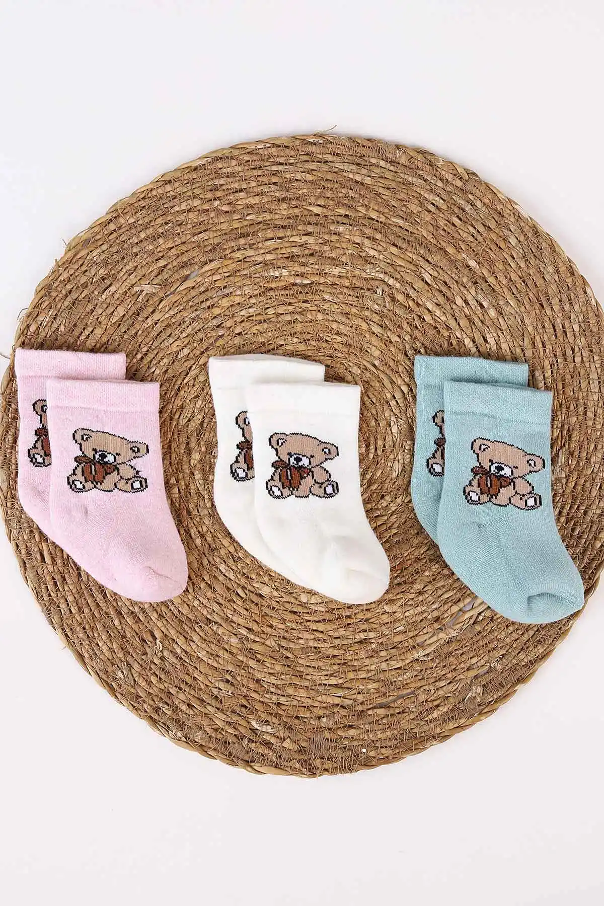 Çoklu Renk (1-4 Yaş) Ayıcık Desenli   3'lü Havlu Kız Bebek&Çocuk Soket Çorap 482419