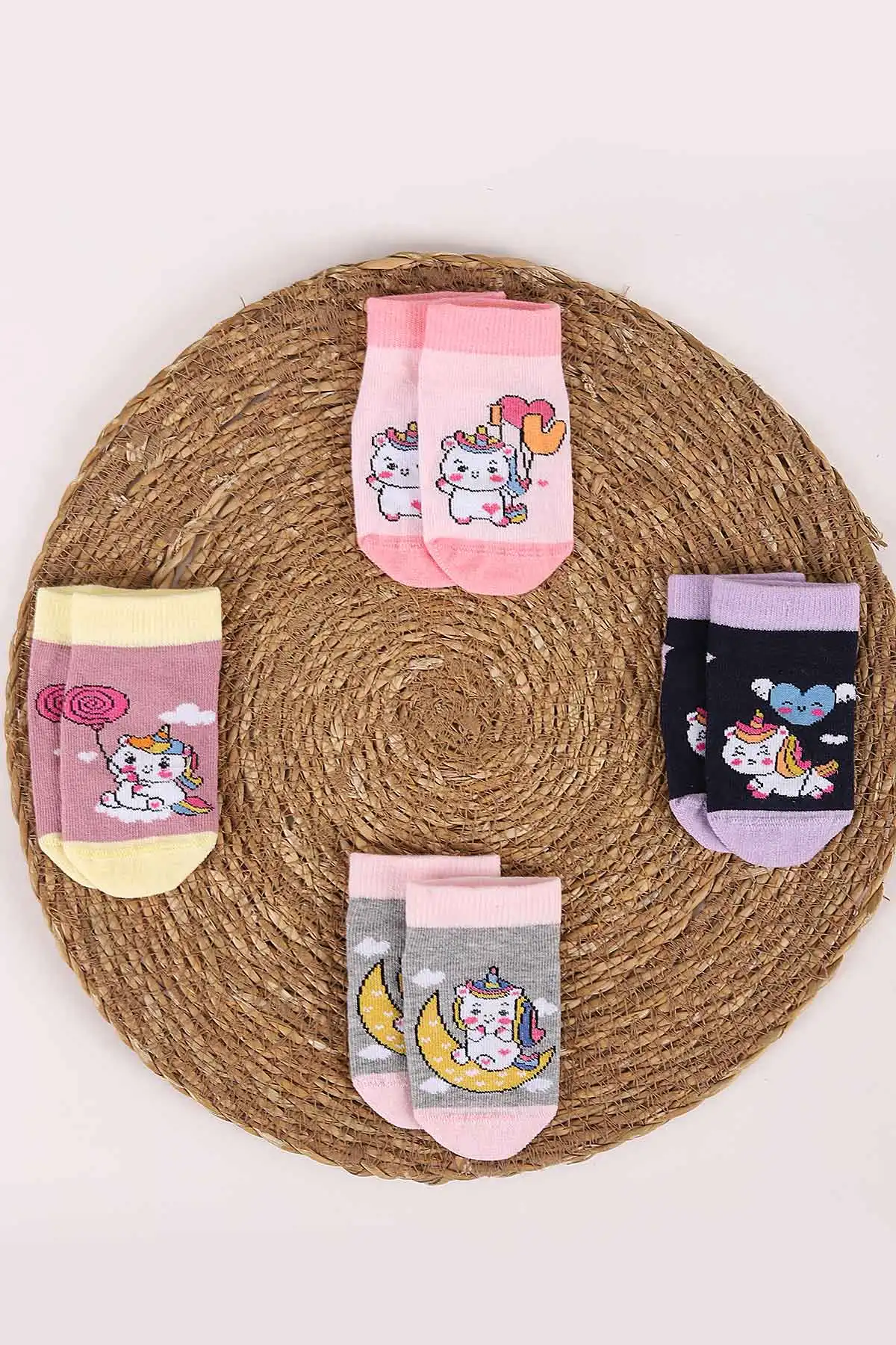 Çoklu Renk (1-6  Yaş )  Desenli  4'lü Kız Çocuk Soket Çorap 455893