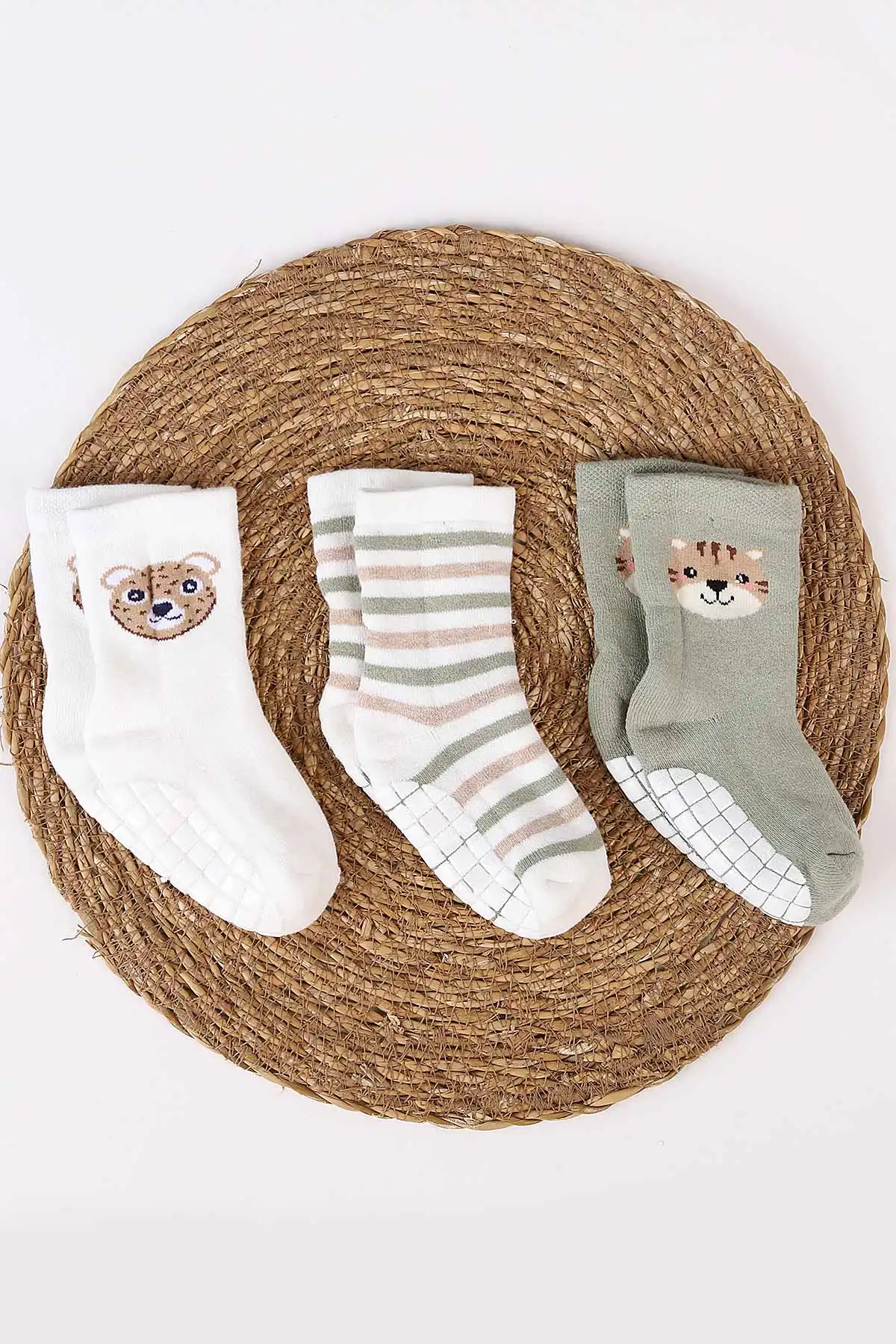 Çoklu Renk (18-24 Ay) Kaymaz Tabanlı 3'lü Unisex Havlu Bebek&Çocuk Soket Çorap 482479