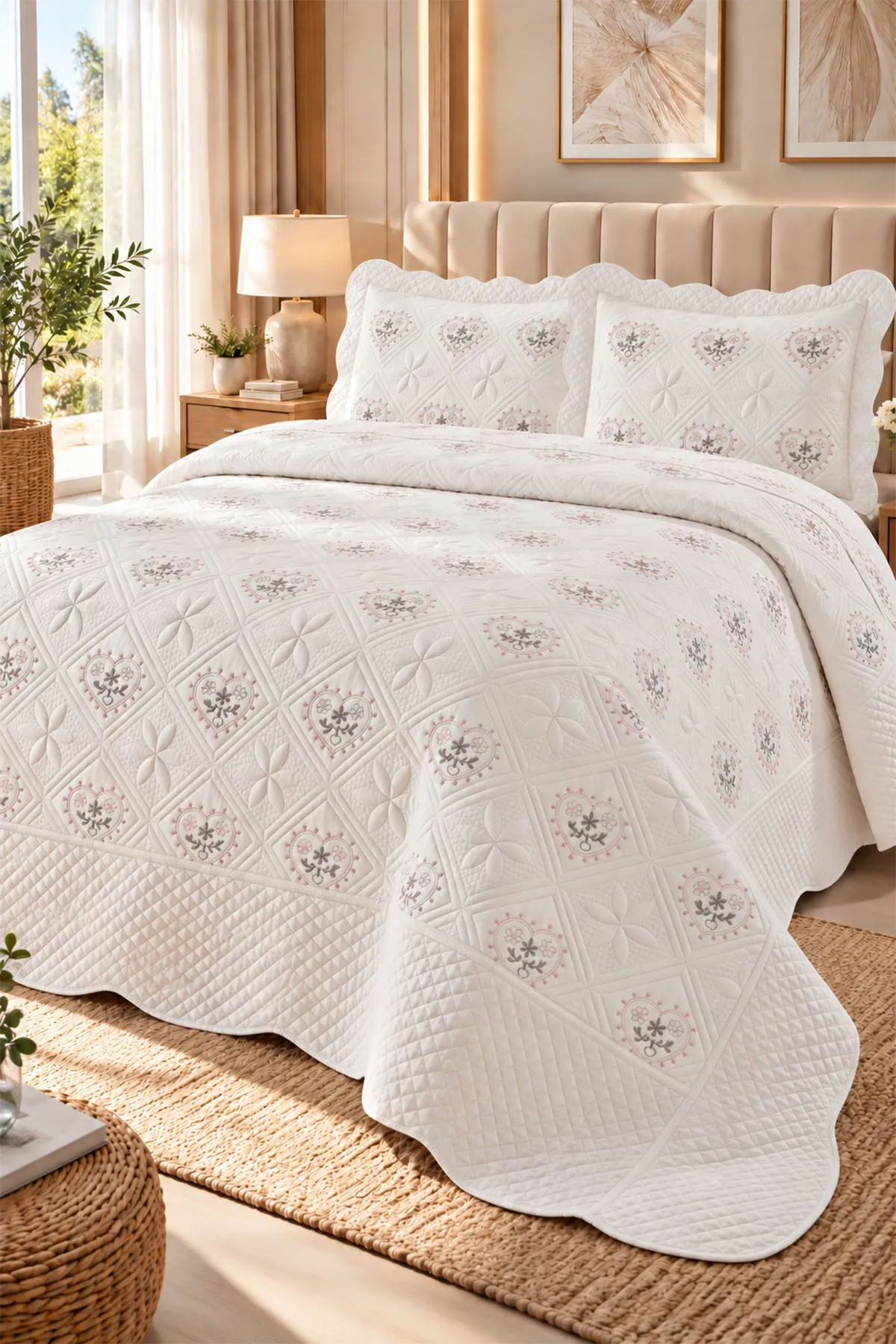 Çoklu Renk 180x240 Cm Bella Home Laretta Tek Kişilik Nakışlı Yatak Örtüsü 492079