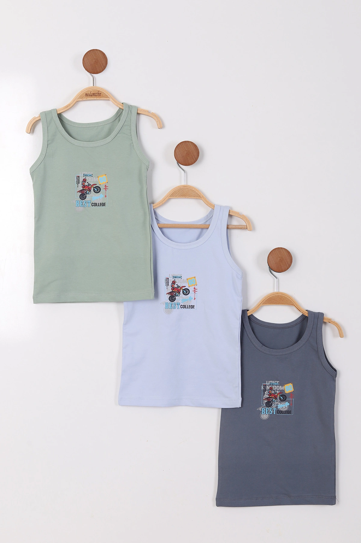 Çoklu Renk (2-9 Yaş)Motor Baskılı Erkek Çocuk 3'lü Atlet 460982