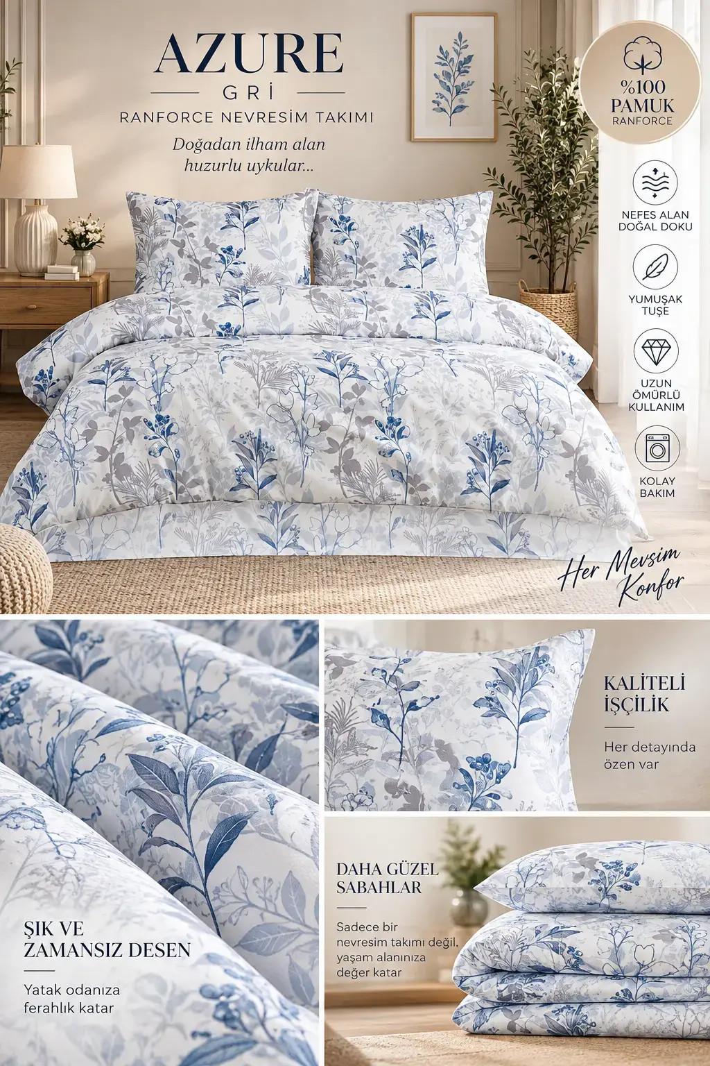 Çoklu Renk 200x220 Cm Bella Home Lastiksiz Battal Boy New Box Nevresim Takımı 492011
