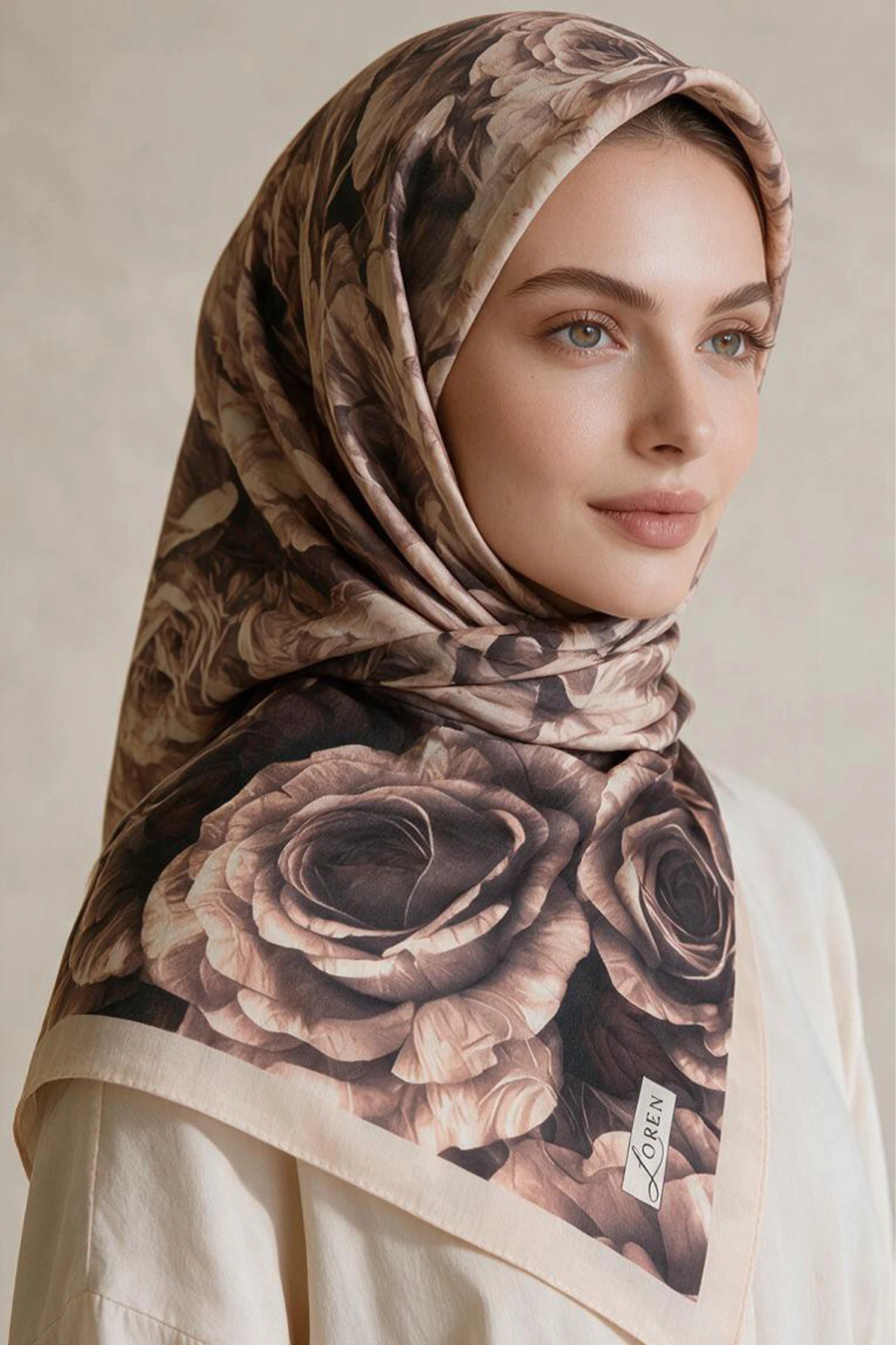 Çoklu Renk 90x90 Cm Dijital Baskılı Roselia Desen Kutulu Twill Eşarp 501140