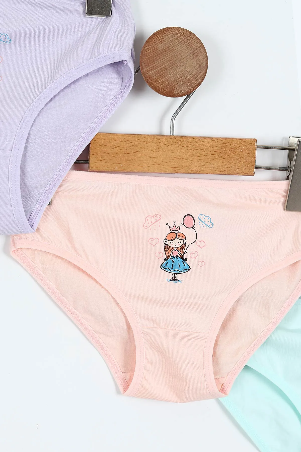 Çoklu Renk Berrak (3-10 Yaş) Üçlü Paket Baskılı Kız Çocuk Boxer 372195