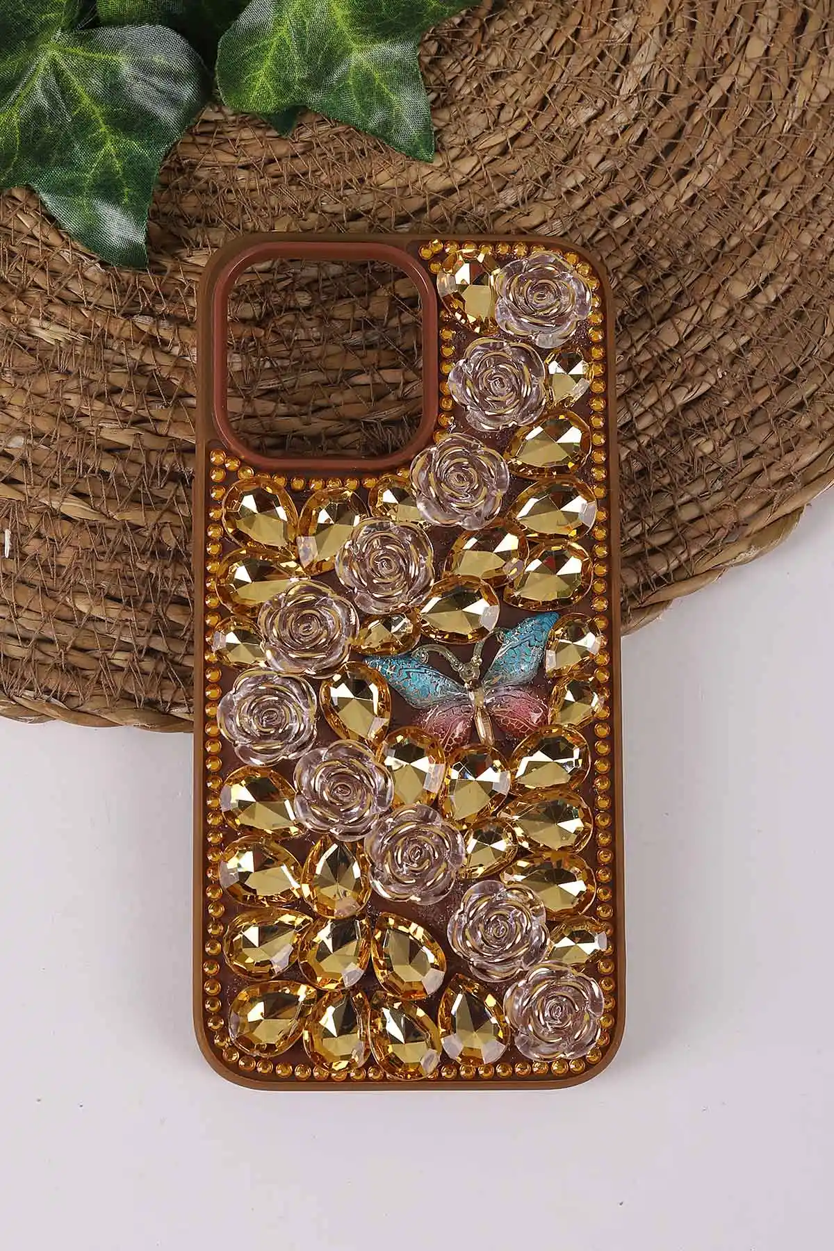 Çöl TeknoCase İPhone 14 Pro Max Uyumlu Daisy Case Serisi Taşlı Vakumlu Sert Silikon Telefon Kılıfı 431048