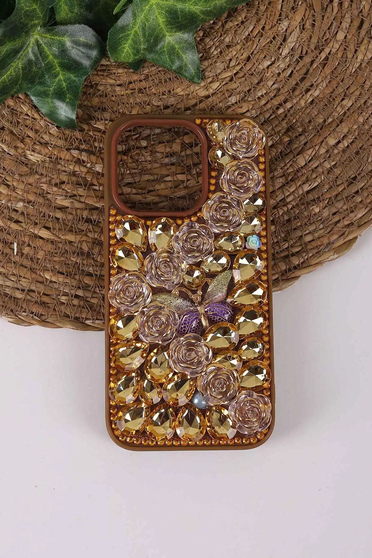 Çöl TeknoCase İPhone 15 Pro Uyumlu Daisy Case Serisi Taşlı Vakumlu Sert Silikon Telefon Kılıfı 431069