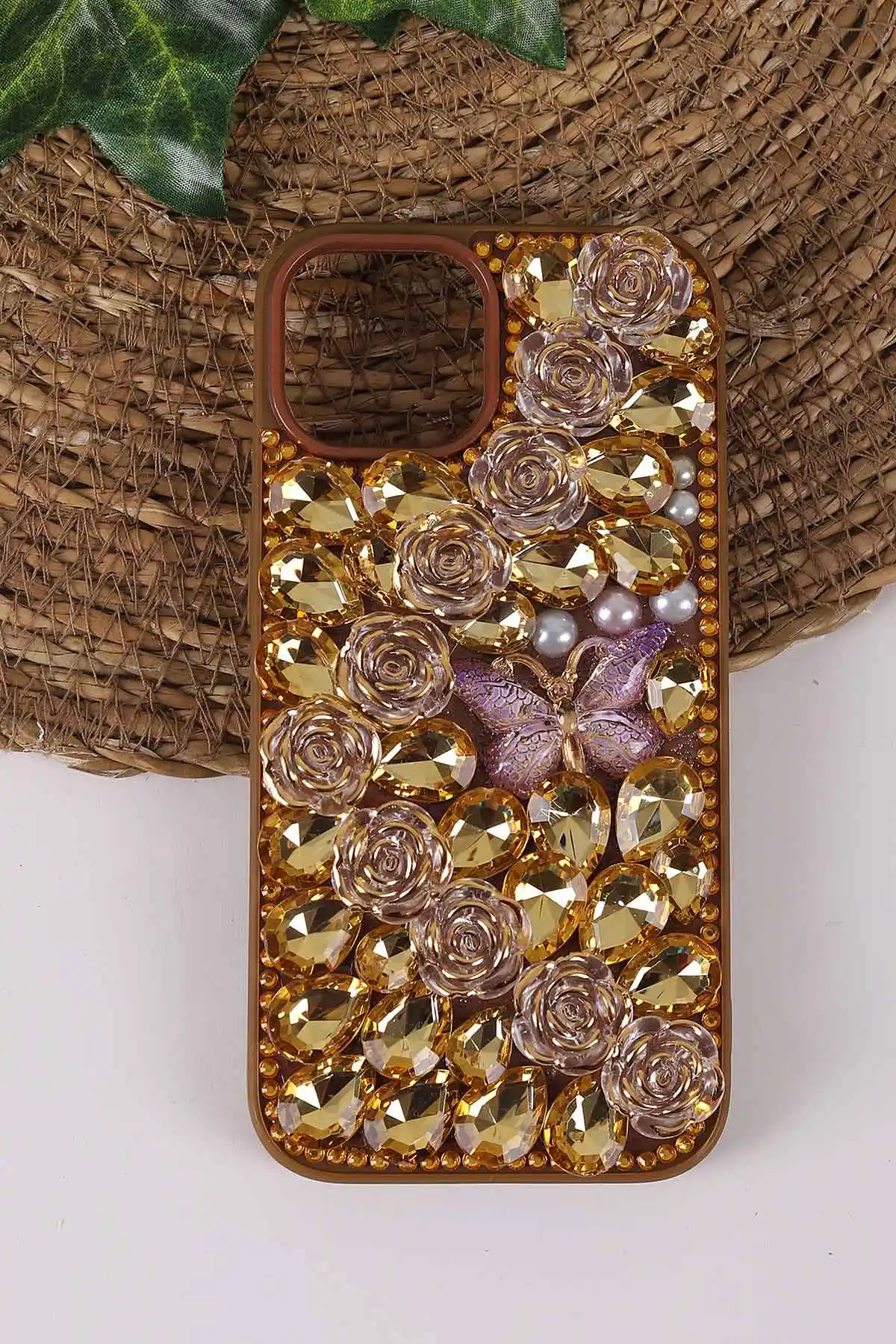 Çöl TeknoCase İPhone 15 Uyumlu Daisy Case Serisi Taşlı Vakumlu Sert Silikon Telefon Kılıfı 431060