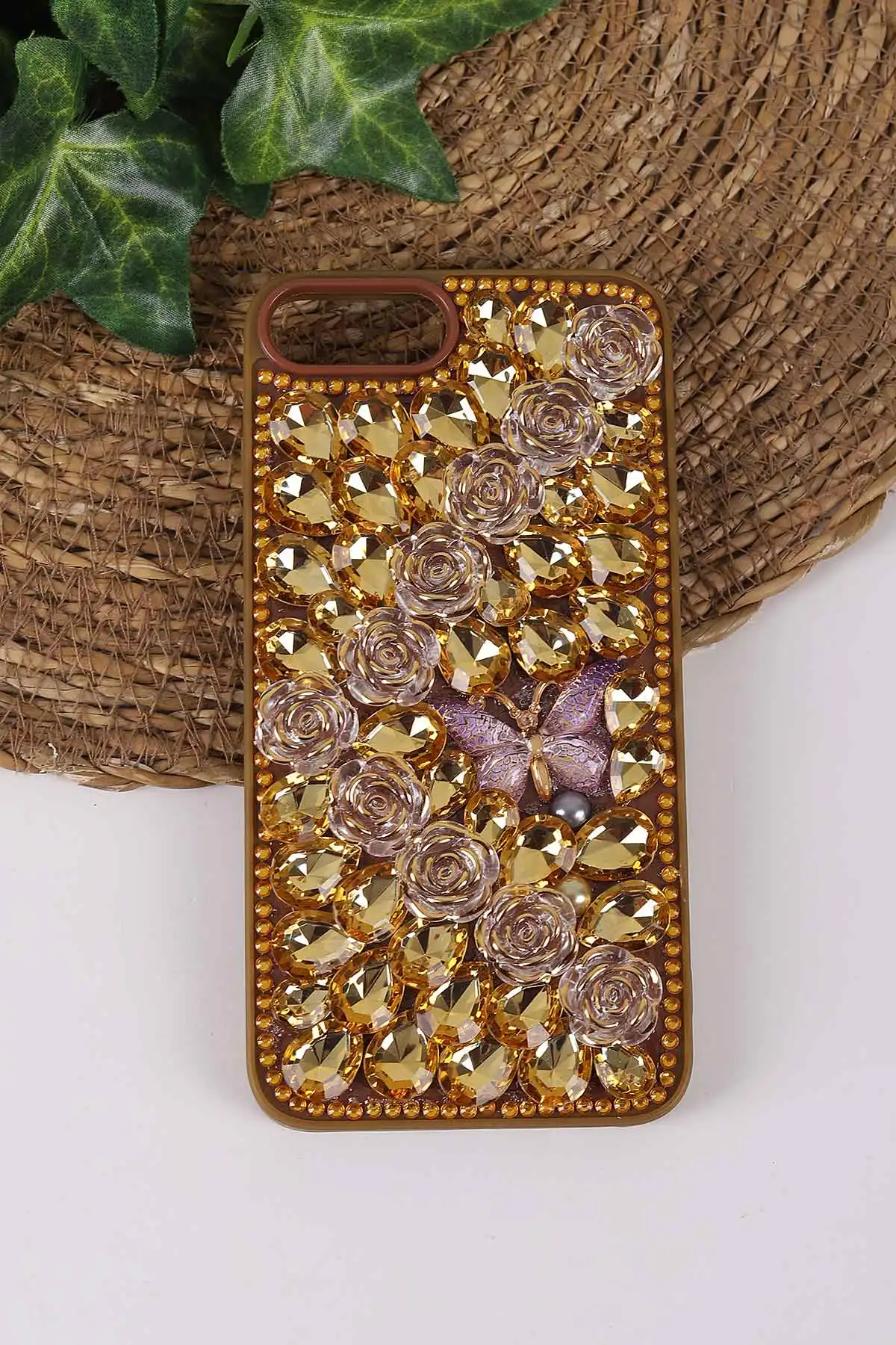 Çöl TeknoCase İPhone 7 Plus ve  İPhone 8 Plus  Uyumlu Daisy Case Serisi Taşlı Vakumlu Sert Silikon Telefon Kılıfı 431115