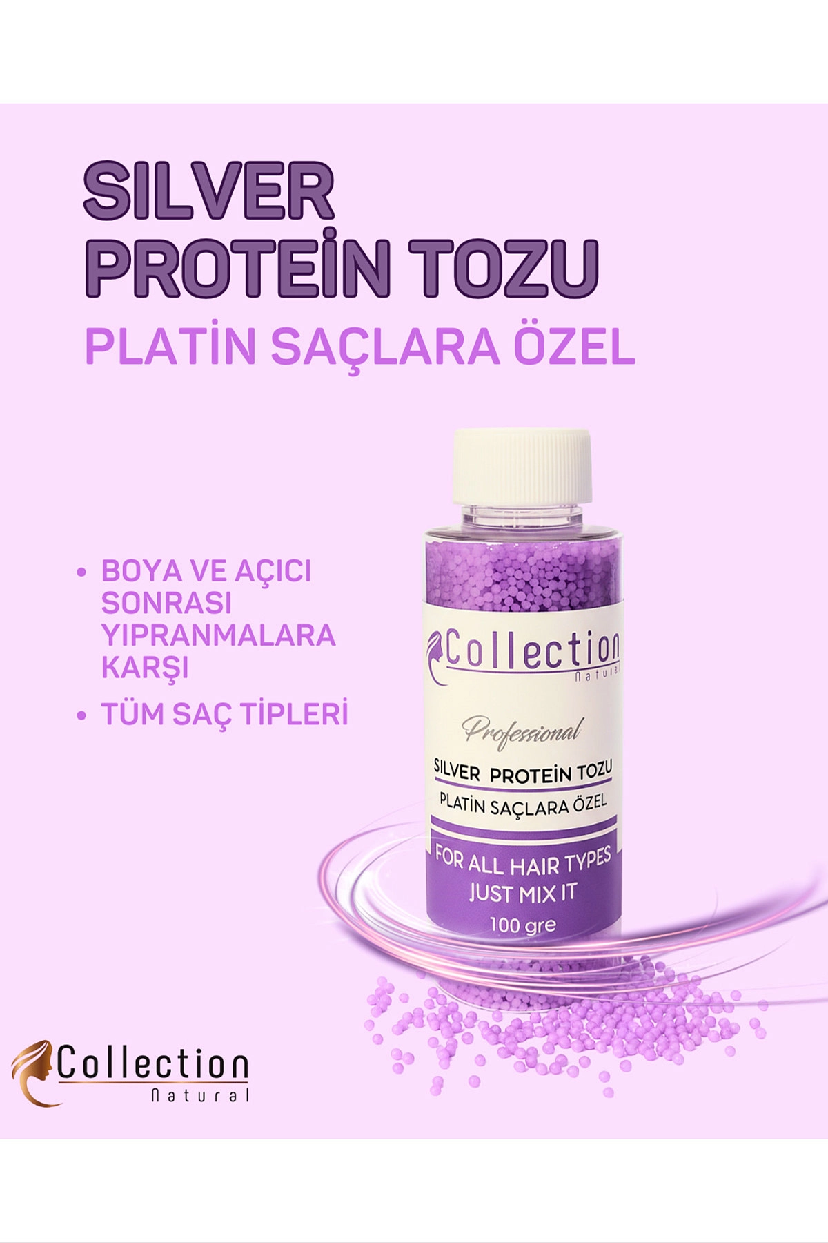 Collection Natural Silver Protein Tozu - Platin Saçlara Özel Profesyonel Saç Bakımı 100 Gr 473078