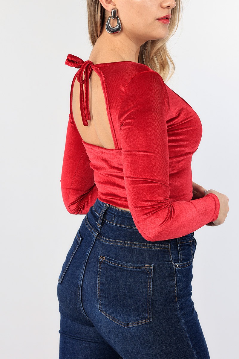 Crop Kadife Bluz 90430