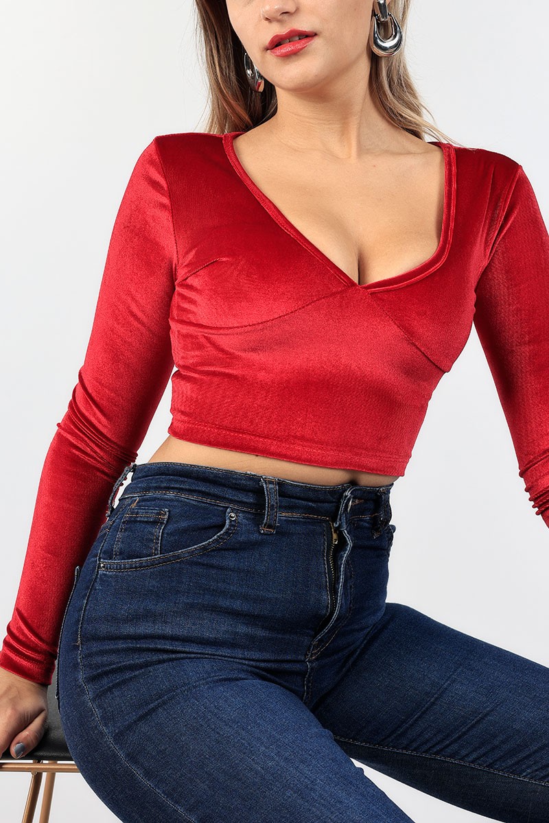 Crop Kadife Bluz 90430