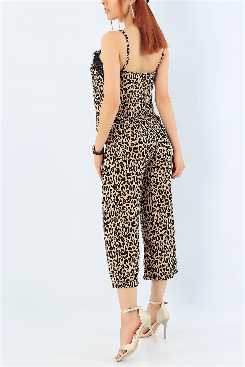 Dantel Detay Askılı Leopar Desen İkili Takım 33766