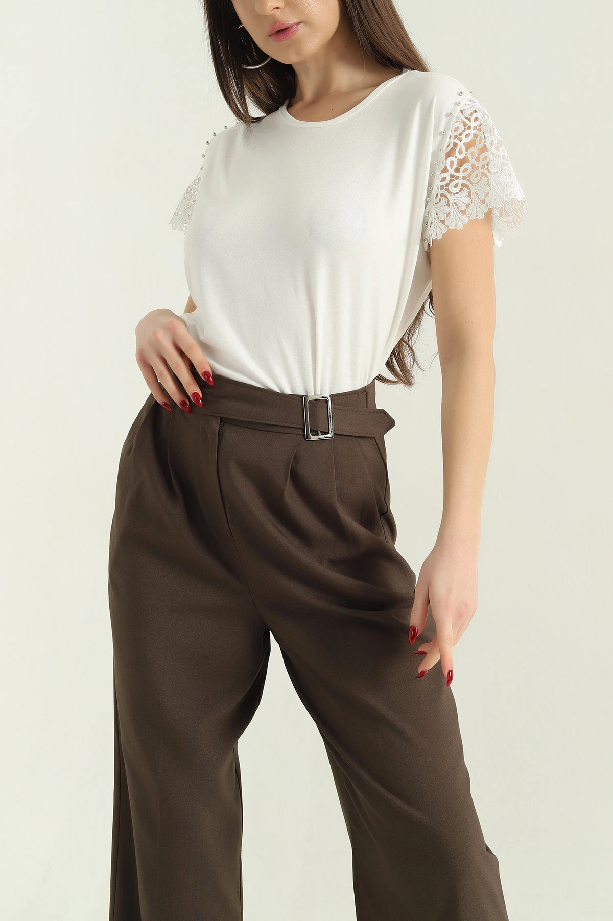 Dantelli İncili Çilek Bluz 334542