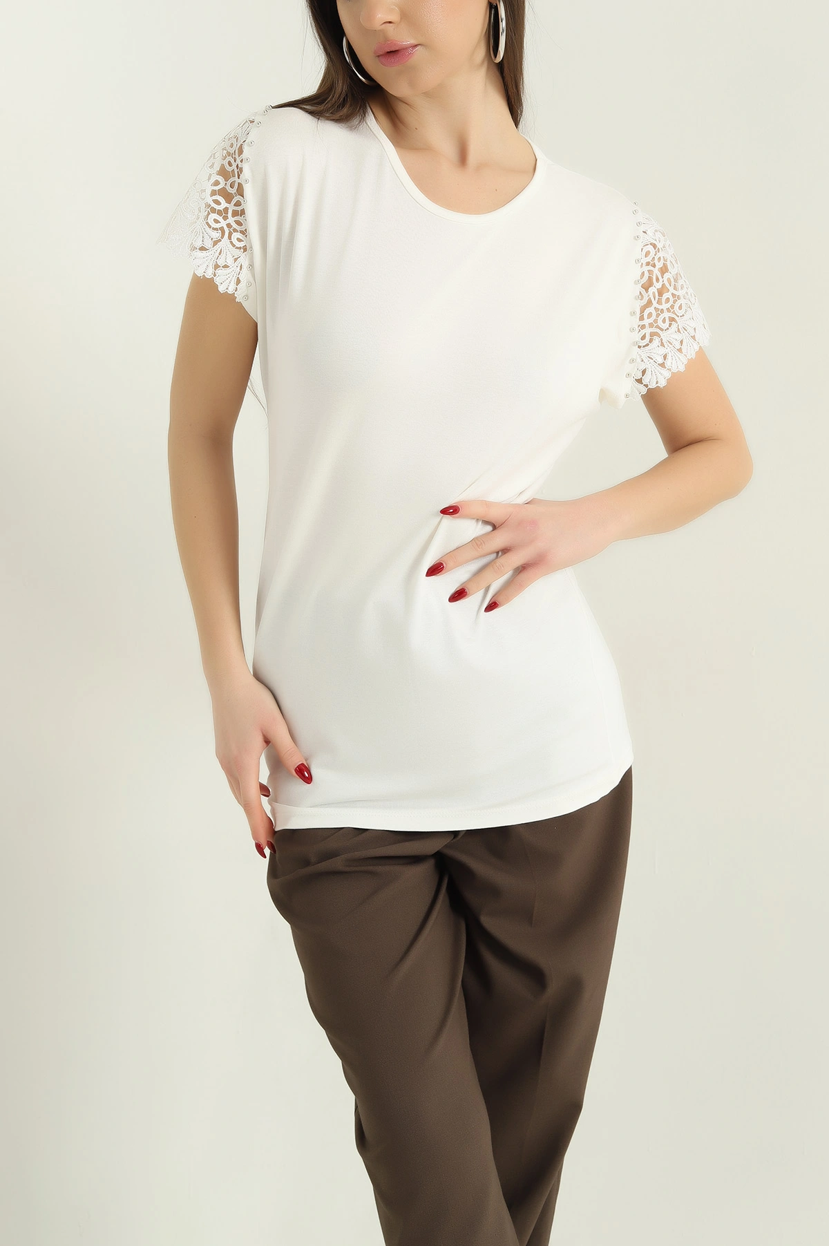 Dantelli İncili Çilek Bluz 334542