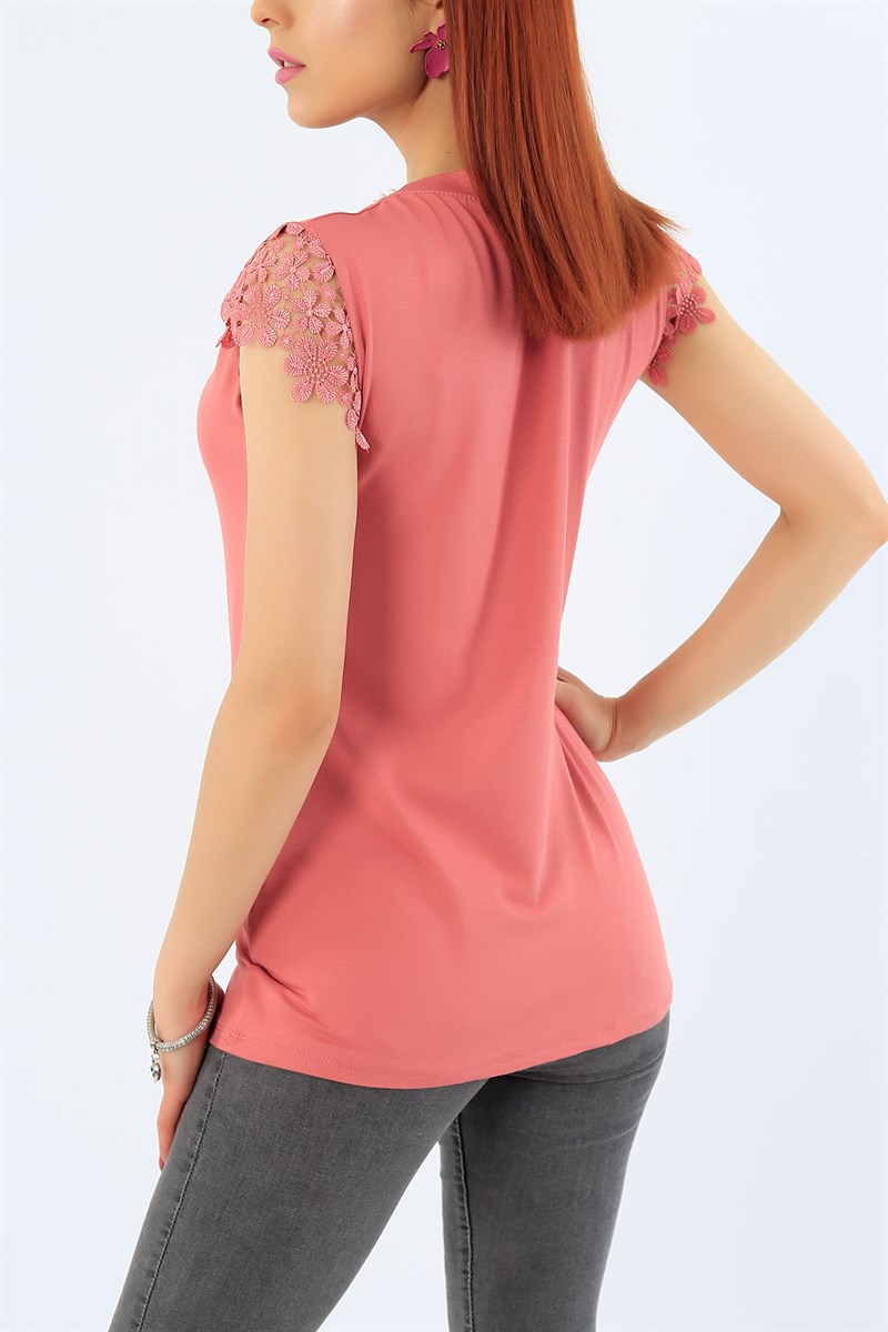 Dantelli Omuz İncili Yaka Bluz 31855