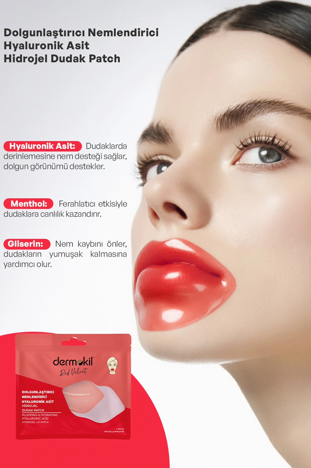 Dermokil Dolgunlaştırıcı Nemlendirici Hyaluronik Asit Hidrojel Patch Dudak Maskesi 8 Gr 466569