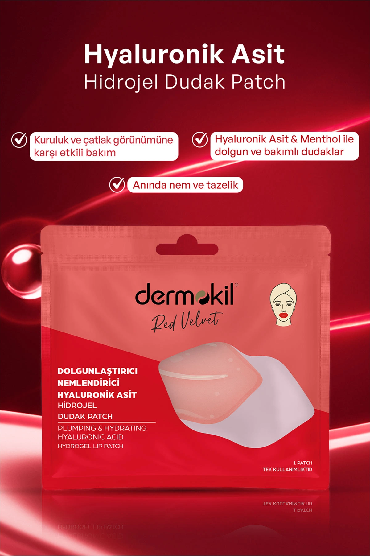 Dermokil Dolgunlaştırıcı Nemlendirici Hyaluronik Asit Hidrojel Patch Dudak Maskesi 8 Gr 466569